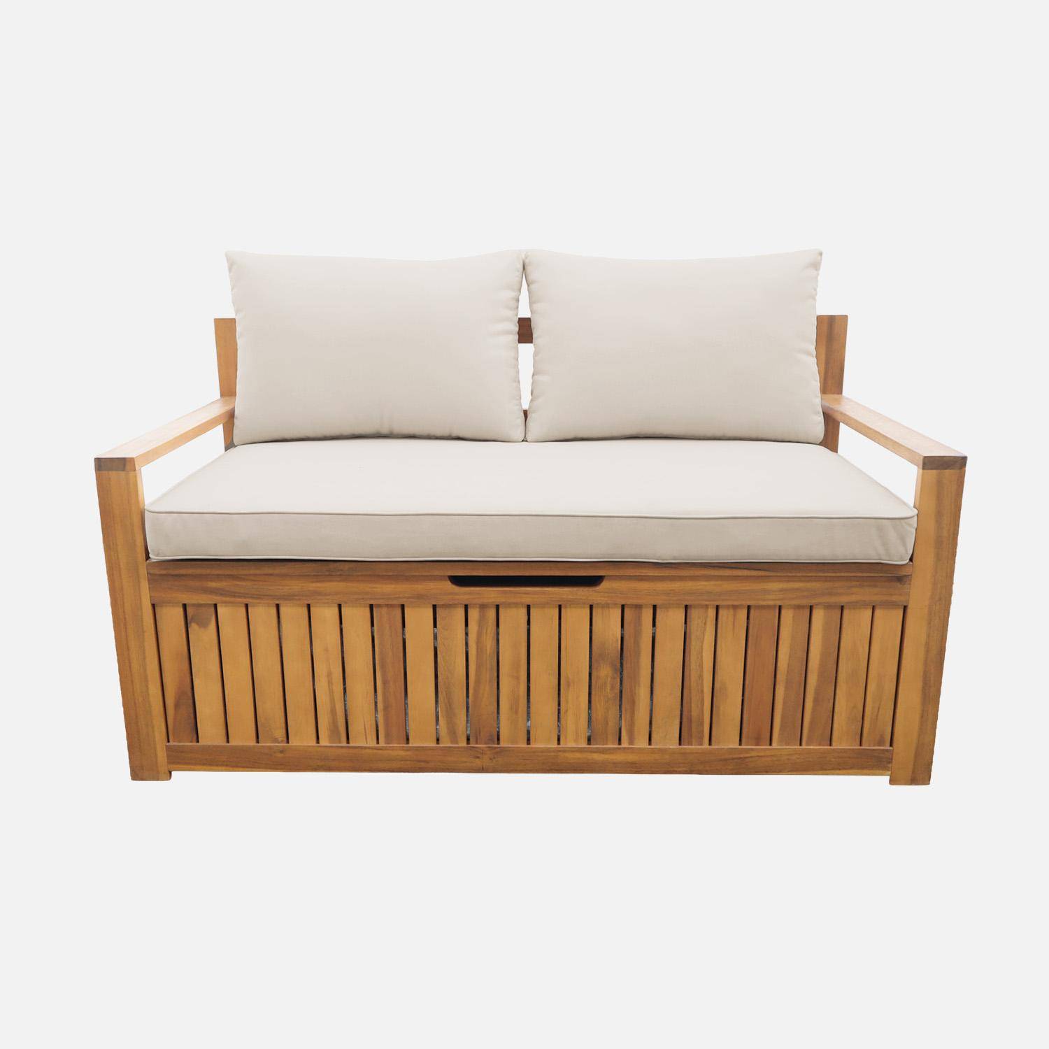 Kuboa - Banco baúl de jardín de madera de acacia con cojín 110L