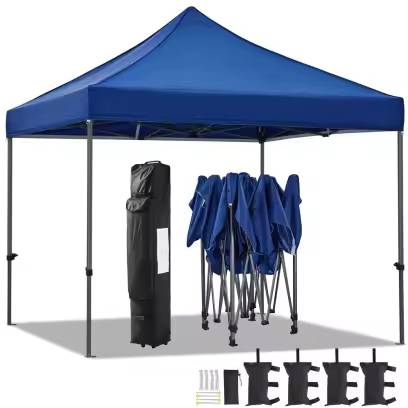 Alden Design Adjustable 10' x 10' Commercial Pop-up Canopy with Wheeled Carry Bag, Blue