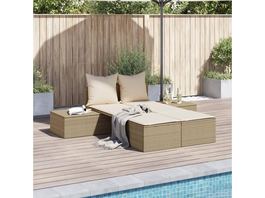 Sillón doble con cojines de resina tejida beige