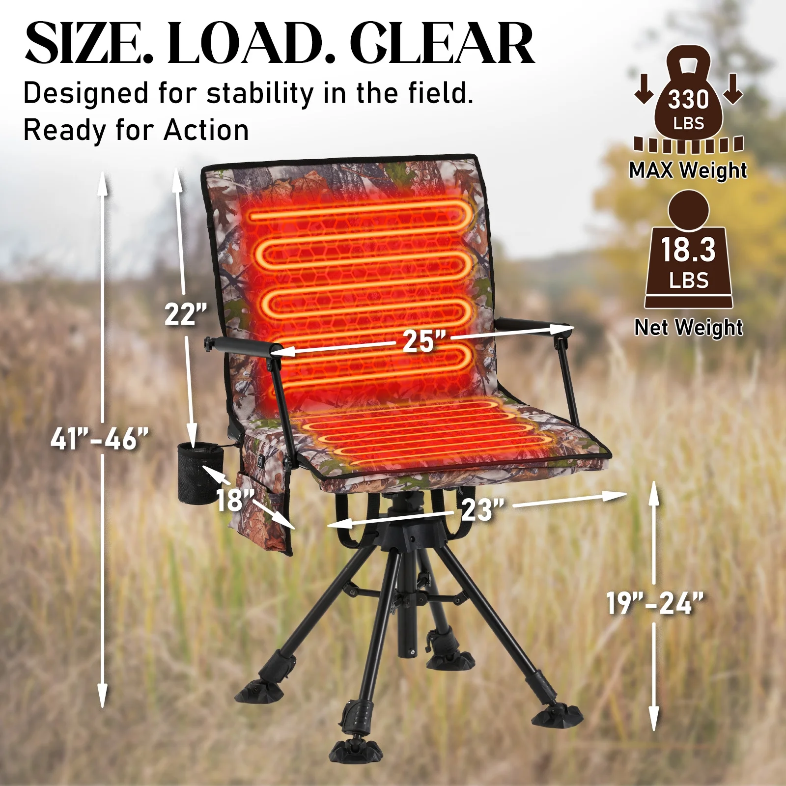 Danrelax 360- Silent Camo Hunting Blind Chair, Armrests, Side Pouch, Telescopic Legs - Image 26
