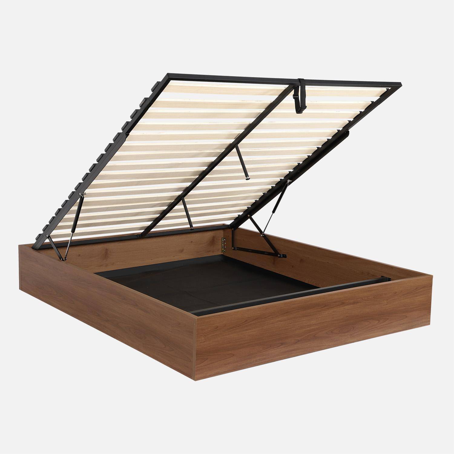 Lift - Cama con cajón y somier de láminas 160x200cm,  decorado en madera