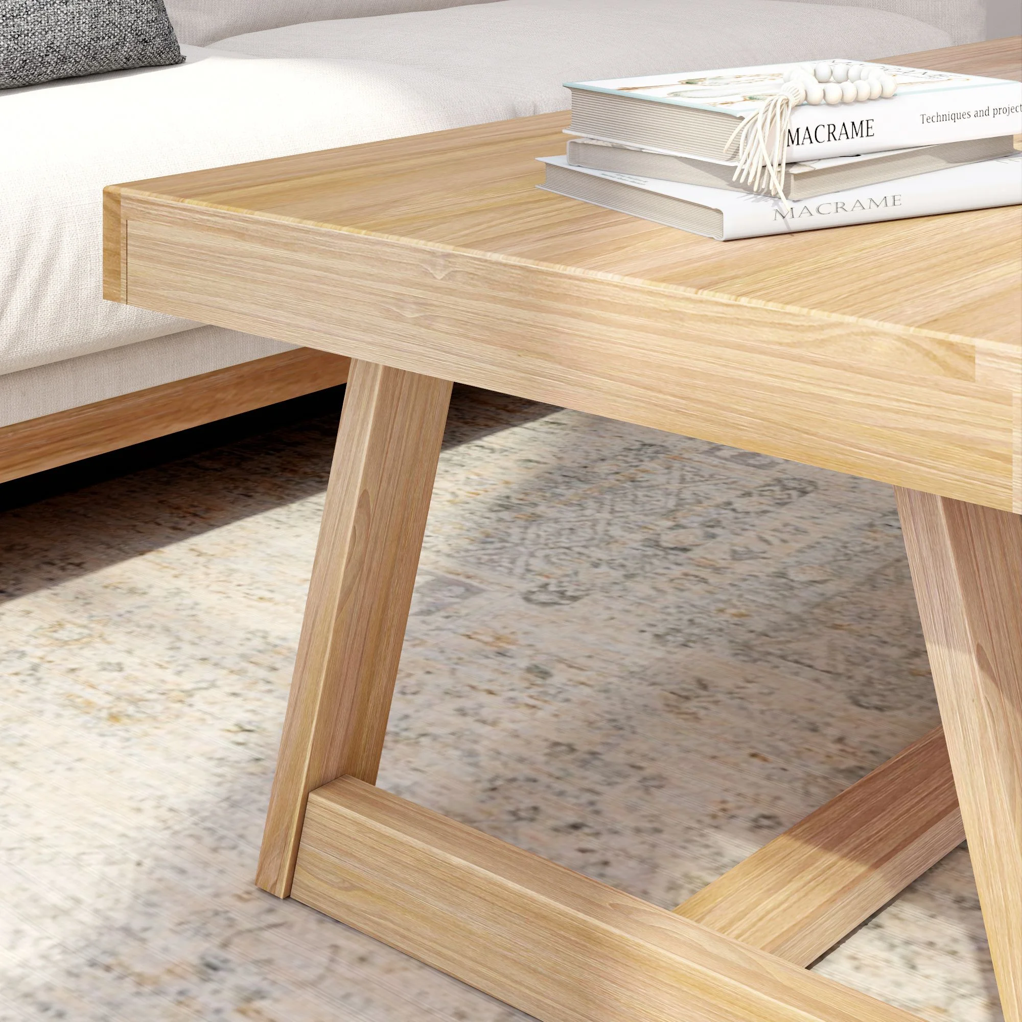 Plank+Beam Farmhouse Coffee Table, 48" Solid Wood Tables for Living Room, Rectangular Center Table - Image 26