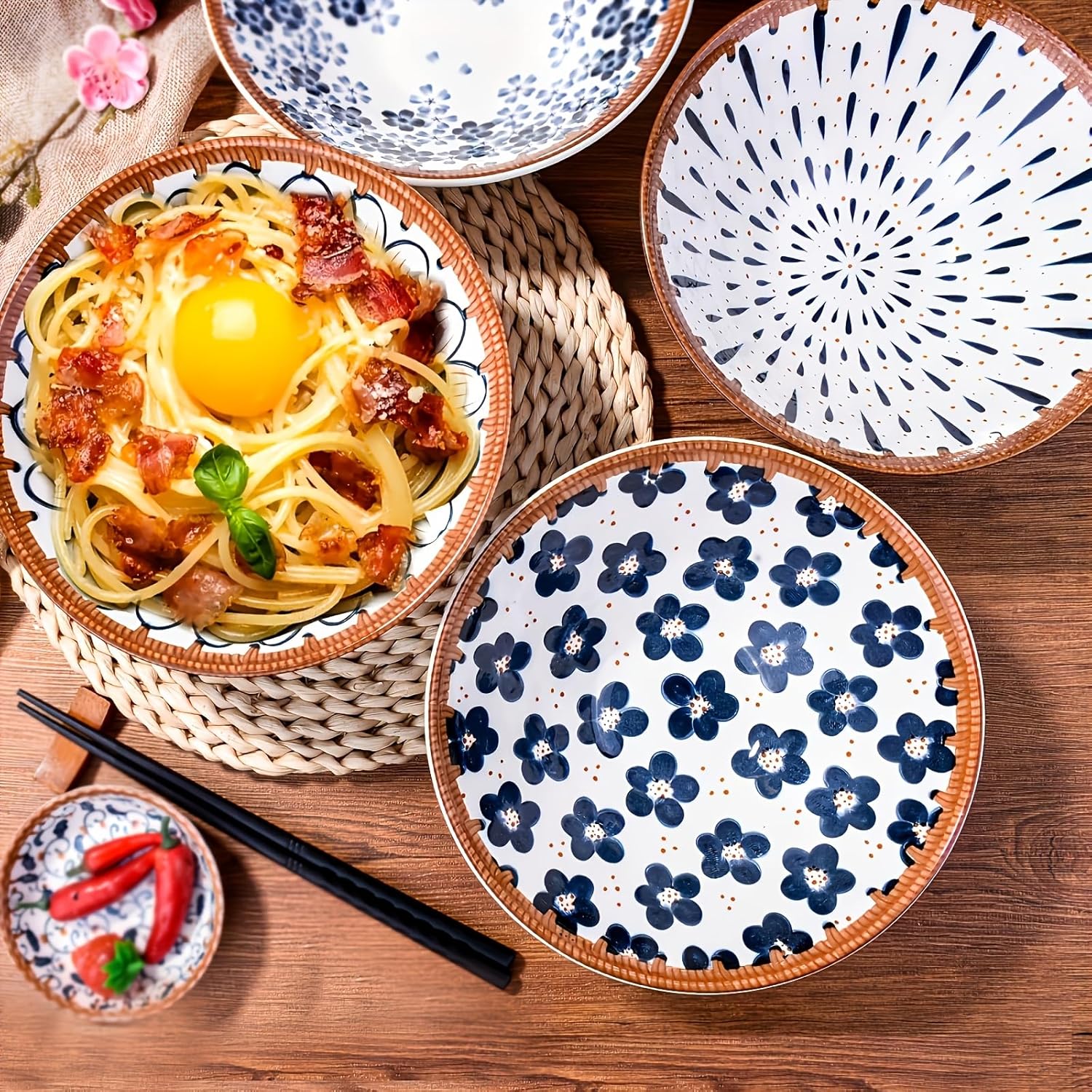 Japanese Ceramic Ramen Bowl Set of 2, 7.87
