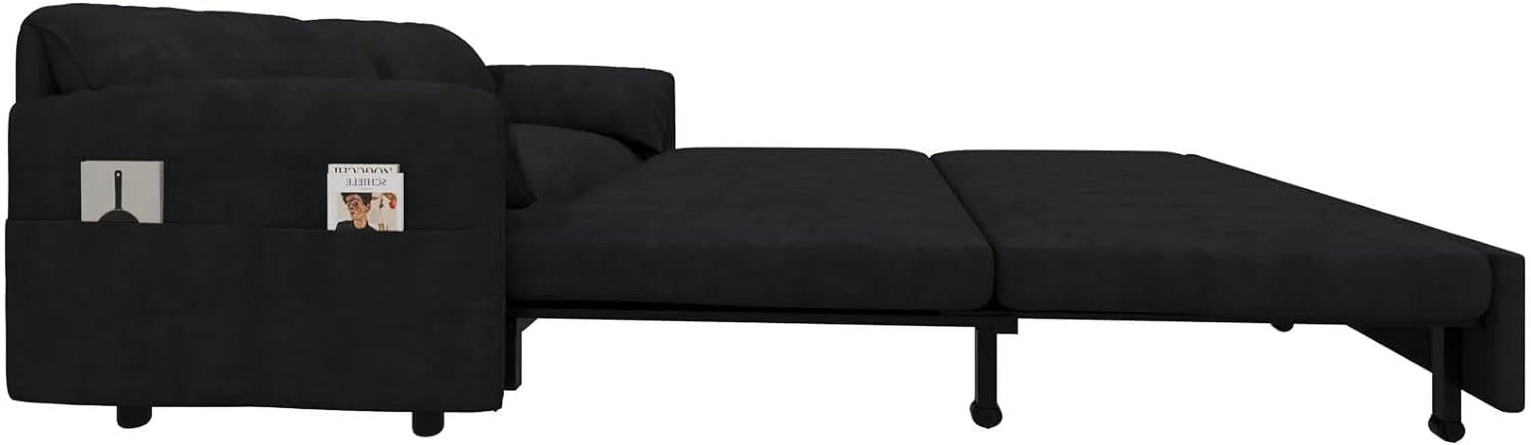 Tabaray 63.8" Futon Sofa Bed Queen Size, Pull Out Bed, 3-in-1 Convertible Sleeper Sofa with Side Pocket, Modern Plush Velvet Futon Couch for Living Room, Small Space, Apartment, Bedroom, Black - Image 54