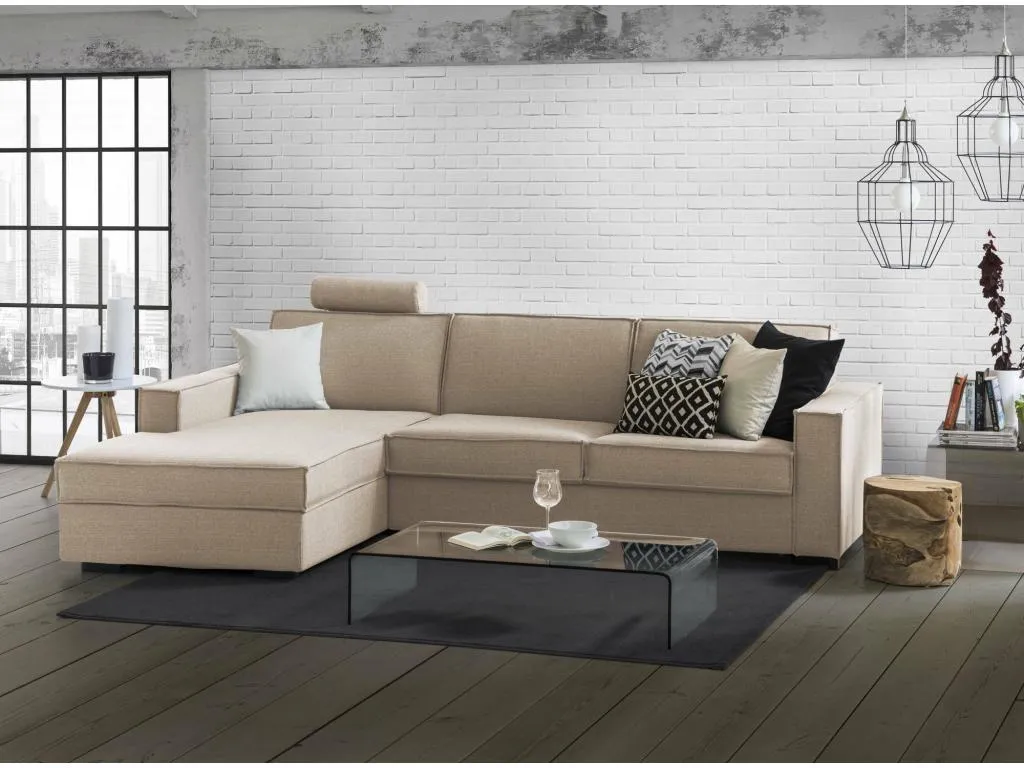 Sofa cama Lluesmahome Sofá de esquina Made in Italy Sofá con apertura giratoria Península contenedor izquierda con reposabrazos estándar WDQQ27998