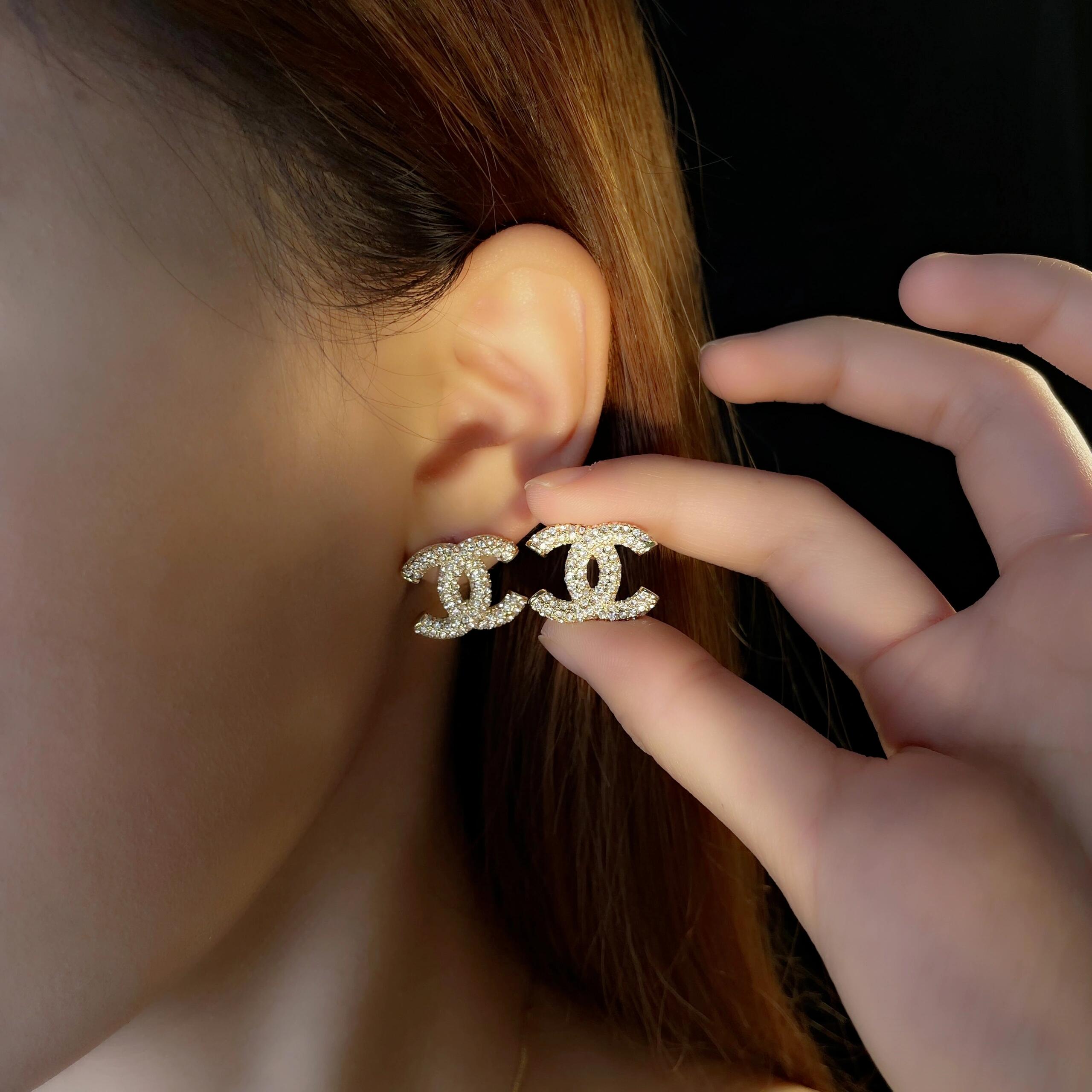 Chanel Full Diamond Paved CC Earrings - Original Replica Club