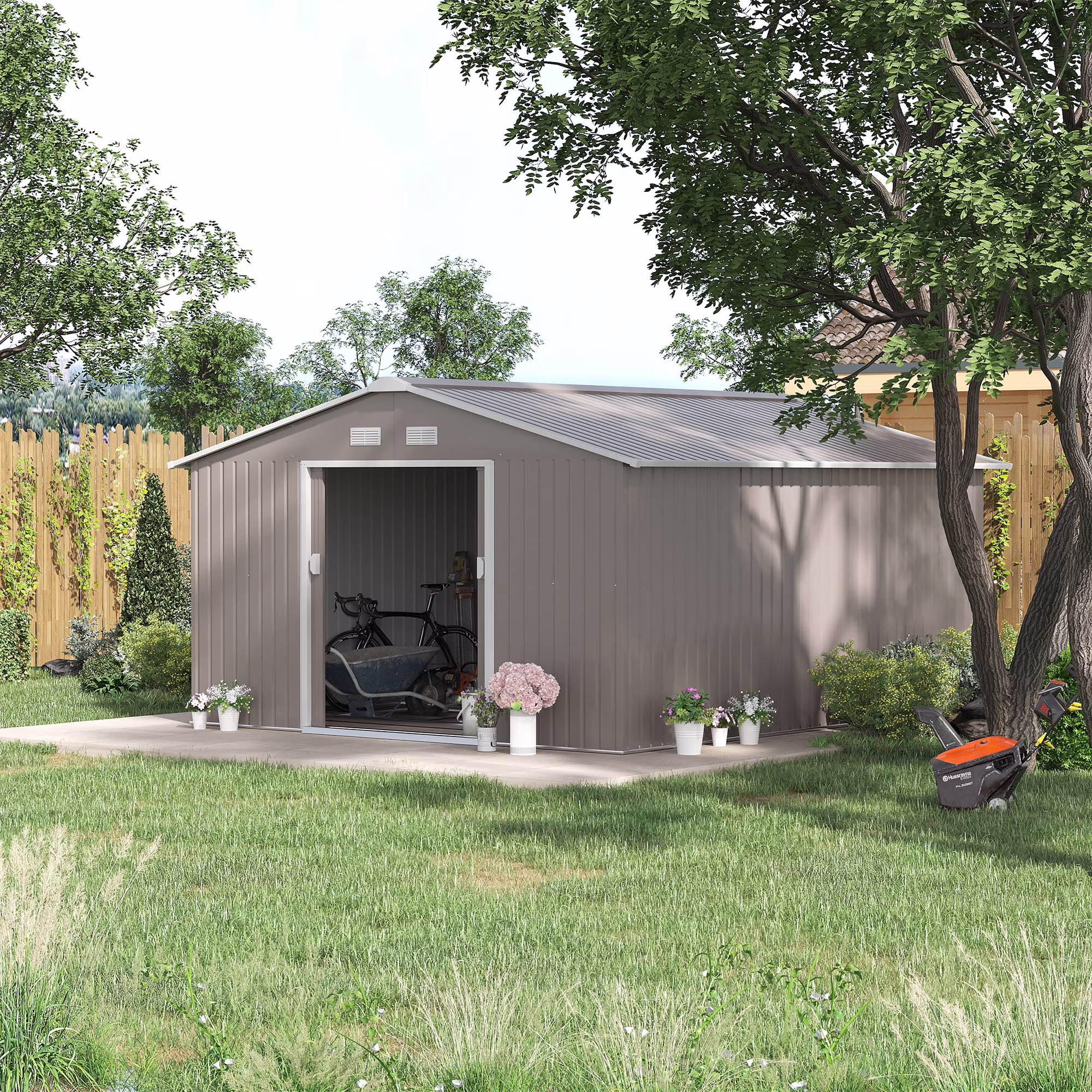 Outsunny 7' x 4' Metal Storage Shed Organizer, Garden Tool House with 4 Vents and 2 Sliding Doors for Backyard, Patio, Garage, Lawn, Dark Gray - Image 24