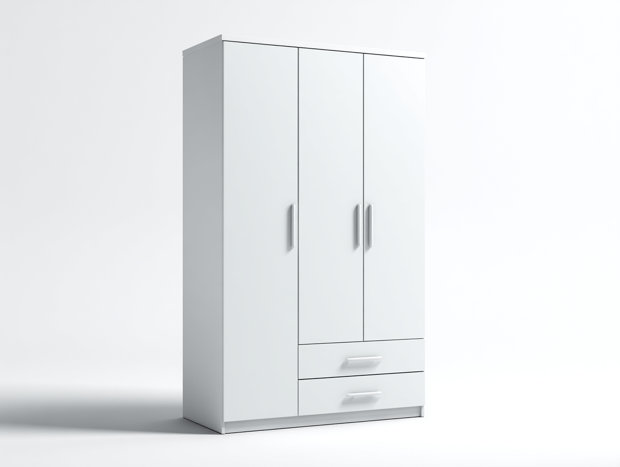 Armario blanco con 3 puertas y 2 cajones 120×50×200 cm – diseño moderno
