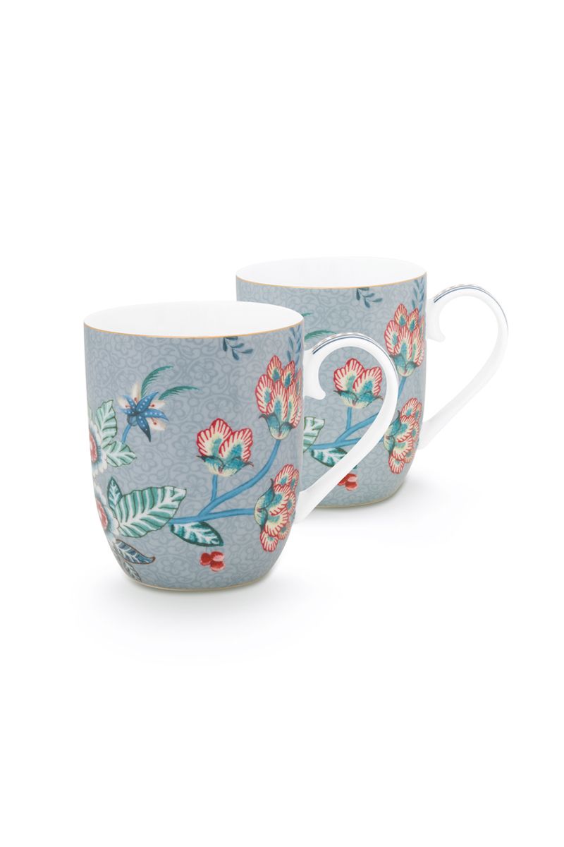 Set/2 Mugs Small Flower Festival Light Blue
