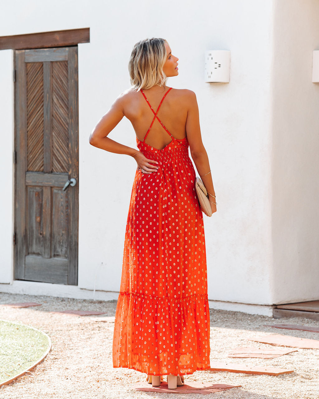 Evalyn Metallic Detailed Smocked Maxi Dress - Rust - FINAL SALE - Se7enfashion