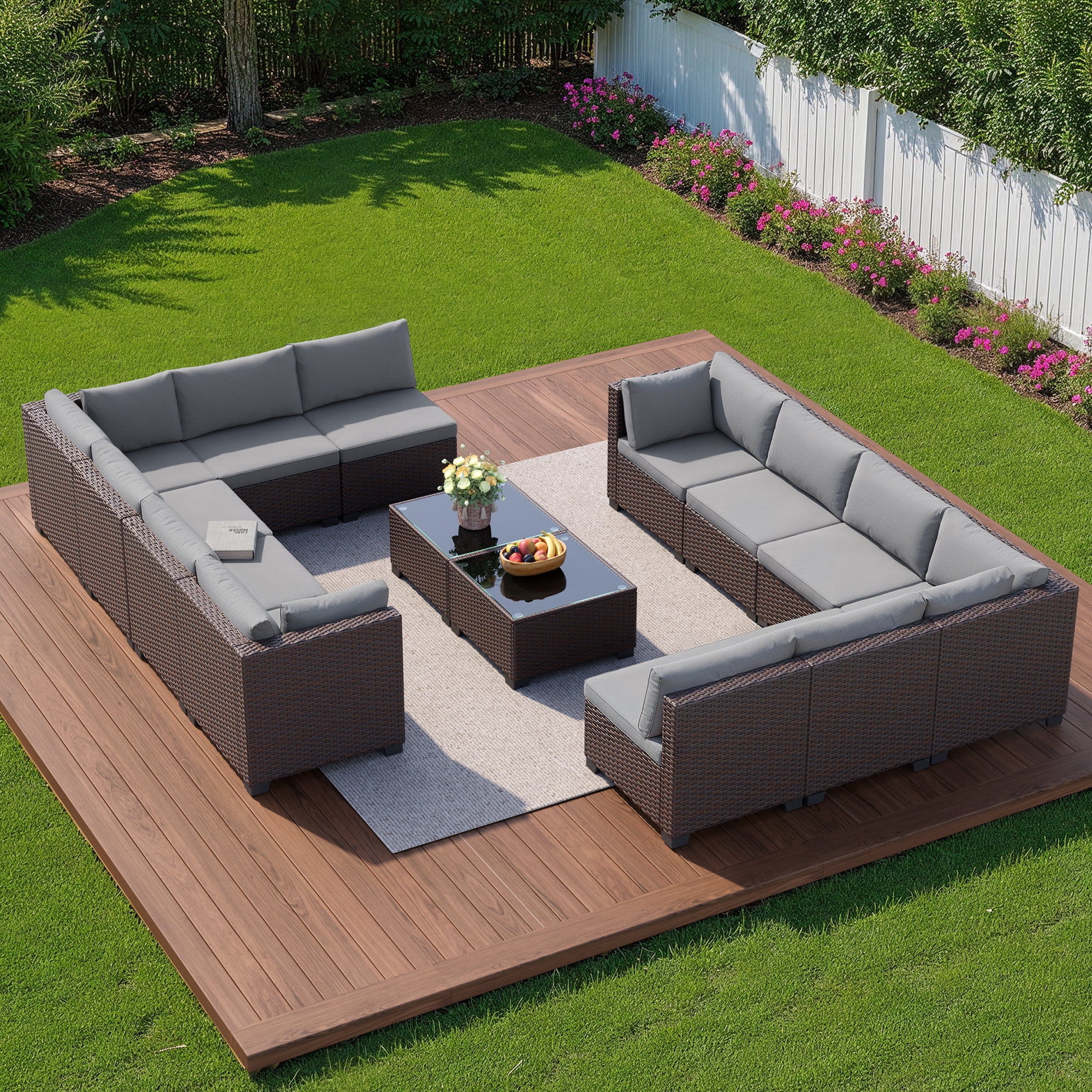 Aiho 7-Piece Rattan Patio Furniture Set , Outdoor Sectional Furniture Set for Patio, Garden, Backyard, Grey - Image 12