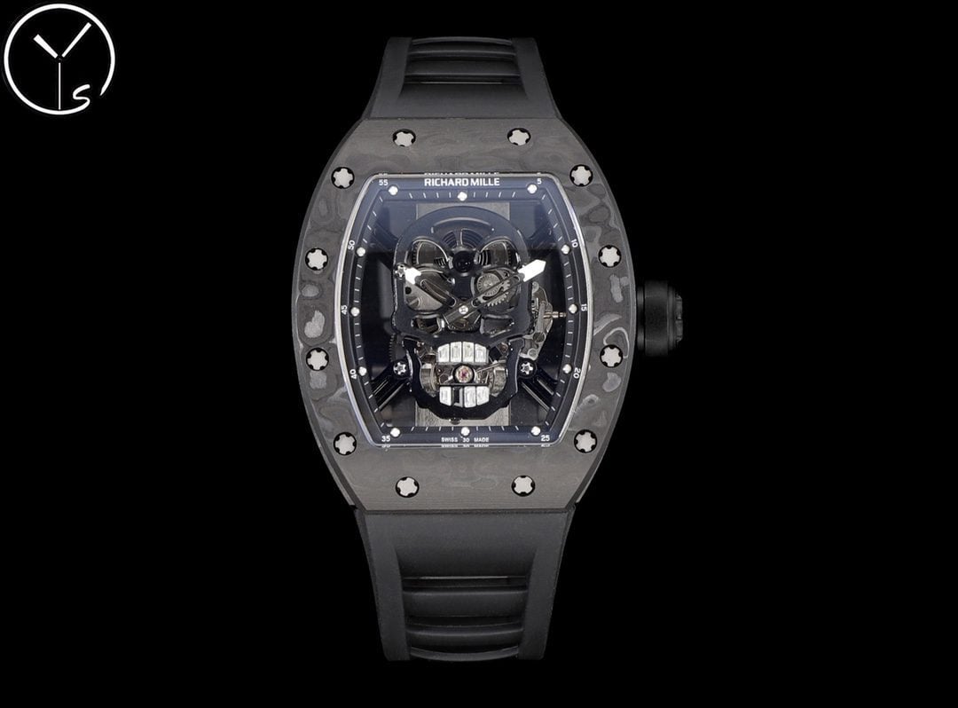 Replica Richard Mille RM 052 Black Carbon Fiber Case Skeleton Skull Dial Men’s Luxury Watch