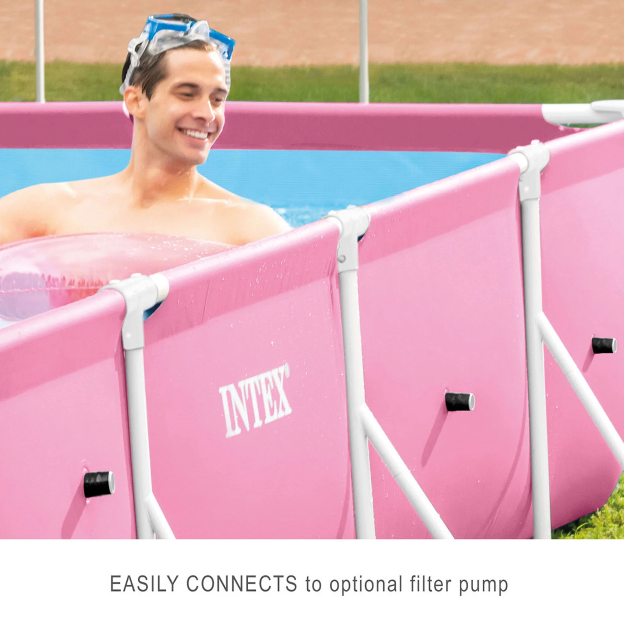 Open Box INTEX Rectangular Metal Frame 7ft x 23in Above Ground Swimming Pool, Pink - Image 6