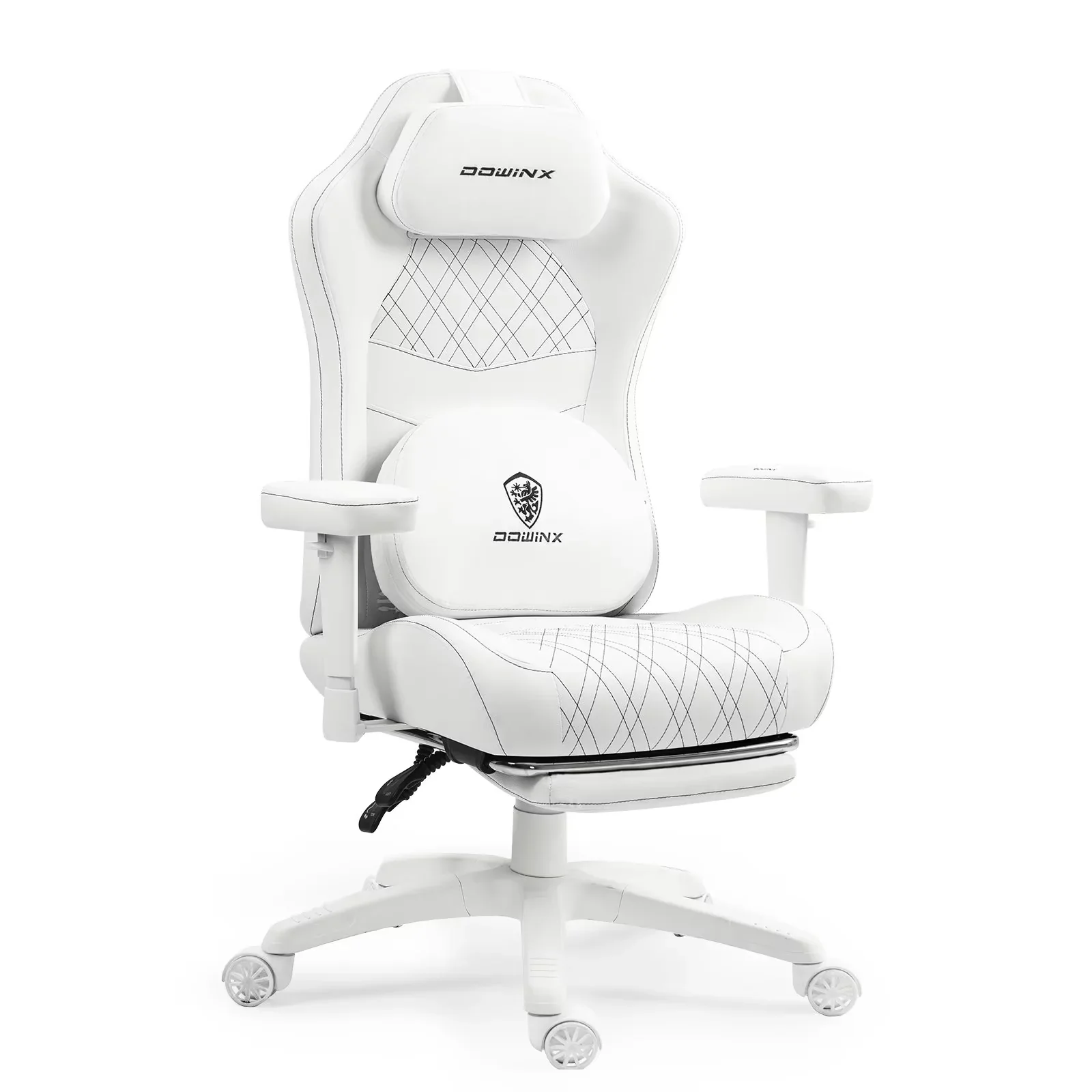 Dowinx Heated Massage Gaming Chair - Ergonomic Recliner with Pocket Spring Cushion, Adjustable Armrests & Footrest, Black-White