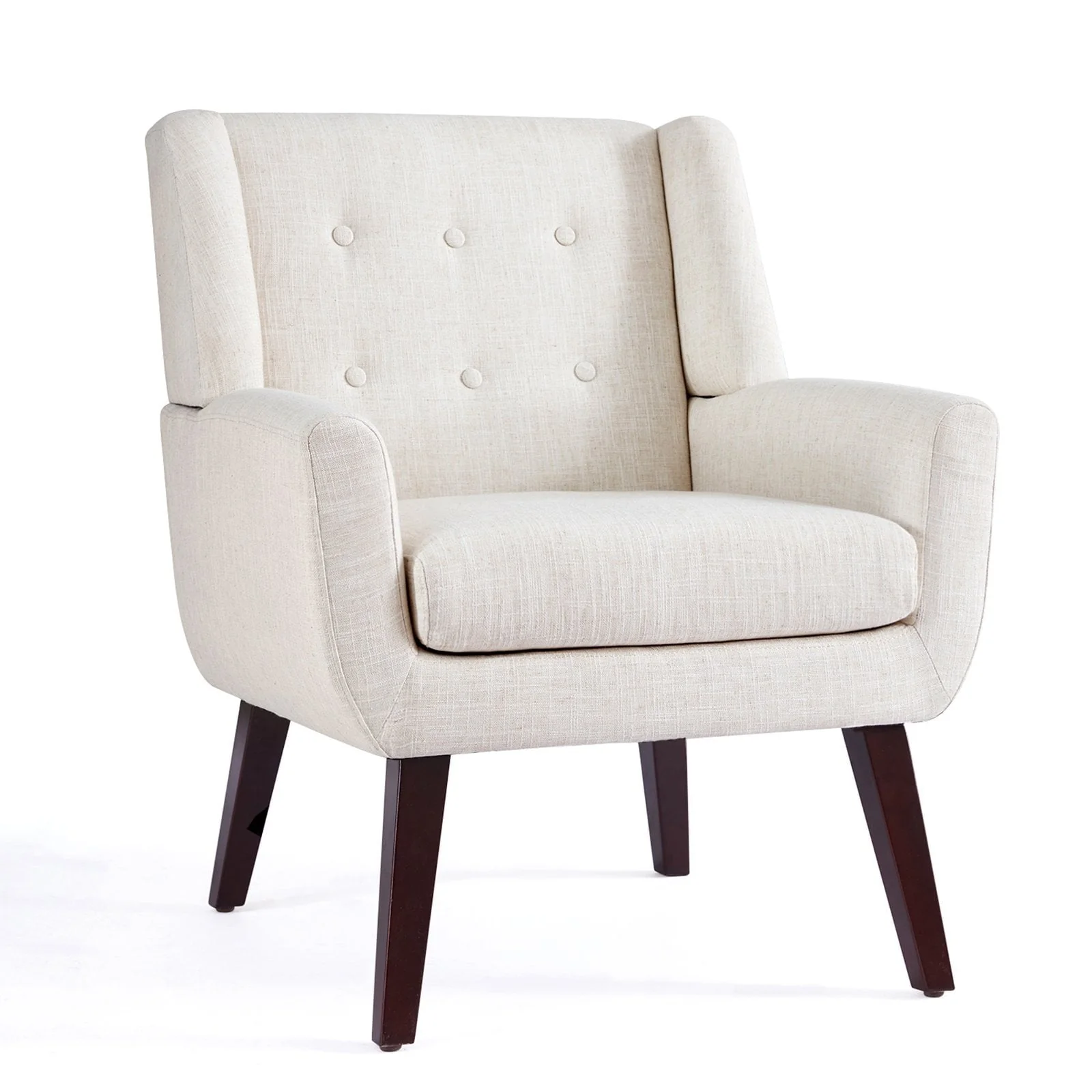 HUIMO Accent Chair, Button-Tufted Upholstered Living Room Chairs, Mid Century Modern Comfy Reading Chairs for Bedroom, Living Room, Beige - Image 2