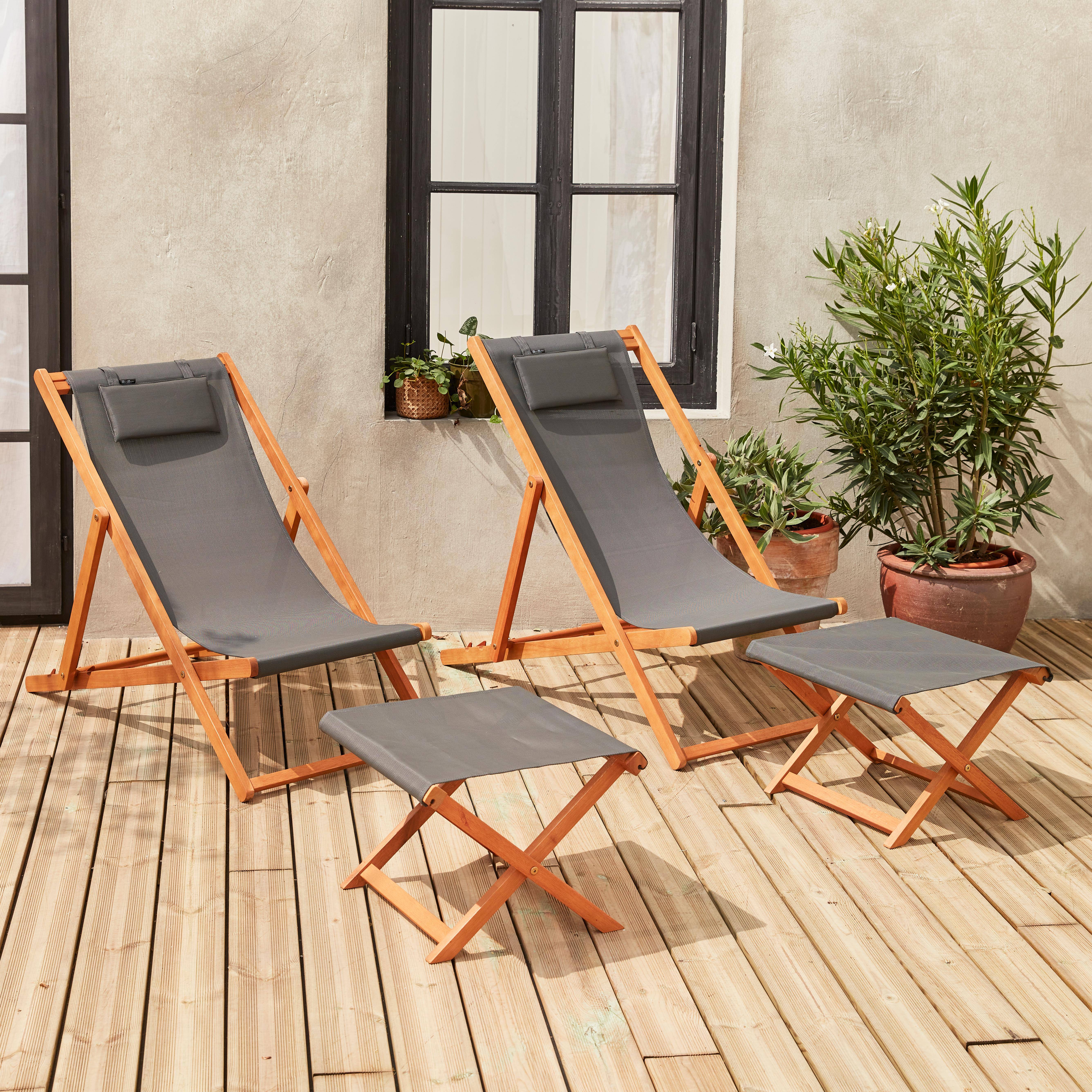 Creus + reposapiés - Tumbona y reposapiés de madera de eucalipto, set de 2