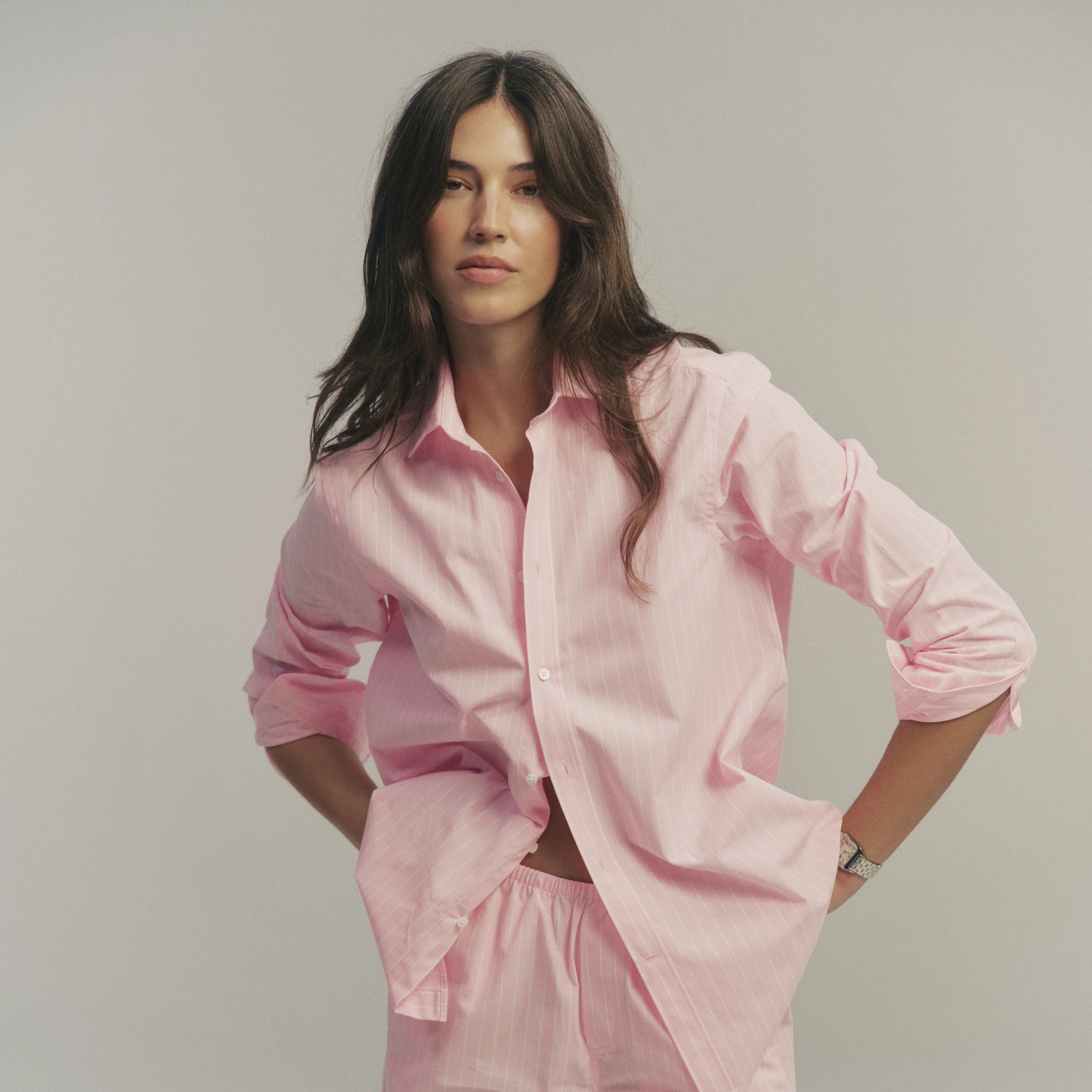 The Boyfriend: Fine Poplin, Light Pink Stripe