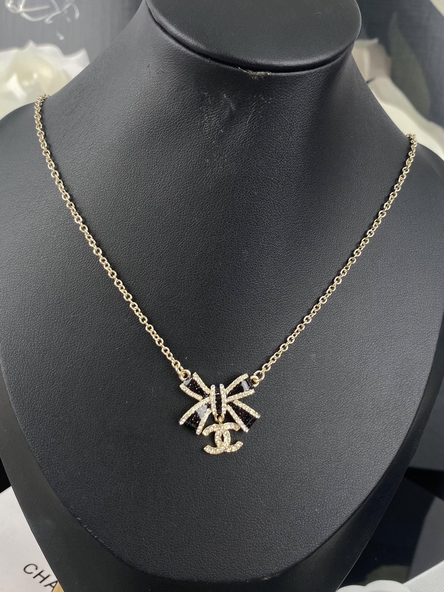 Chanel Black Bow CC Pendant Necklace and Bracelet - Original Replica Club