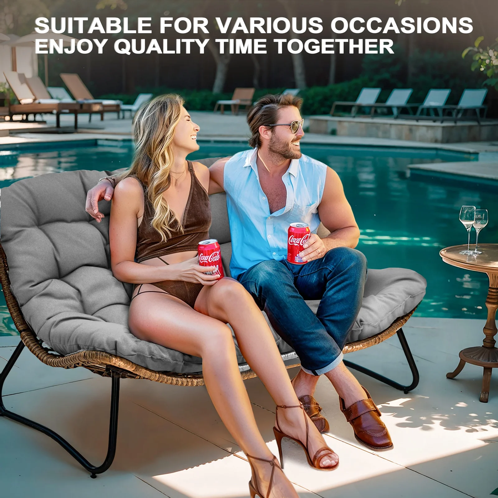 Crestlive Products Patio Loveseat, All-Weather Rattan Large Furniture with Soft Cushions, Outdoor Loveseat for Balcony, Poolside, Backyard (Beige) - Image 10