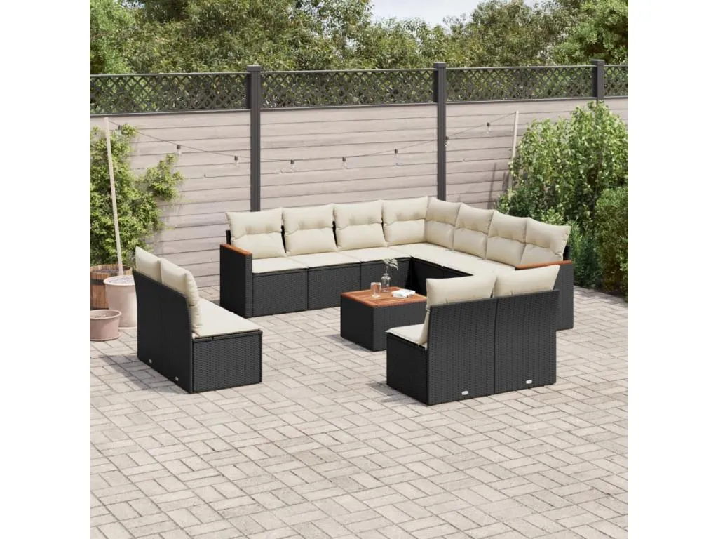 Habitarluz Set de sofás de jardín 12 piezas cojines ratán sintético negro LWZC69219