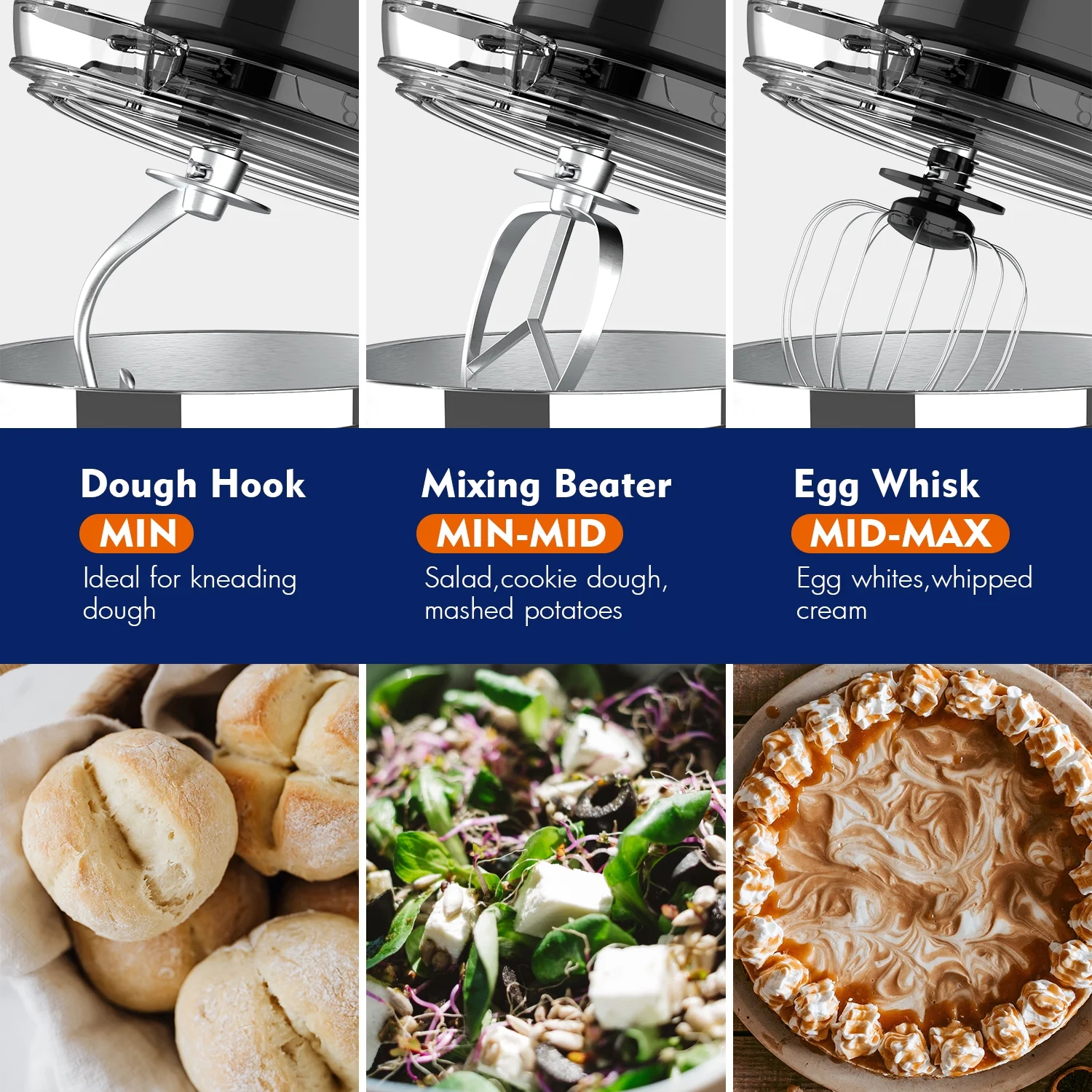 WHALL Stand Mixer - 5.5Qt 12-Speed Tilt-Head Electric Kitchen Mixer with Dough Hook/Wire Whip/Beater, Stainless Steel Bowl (Black) New - Image 5