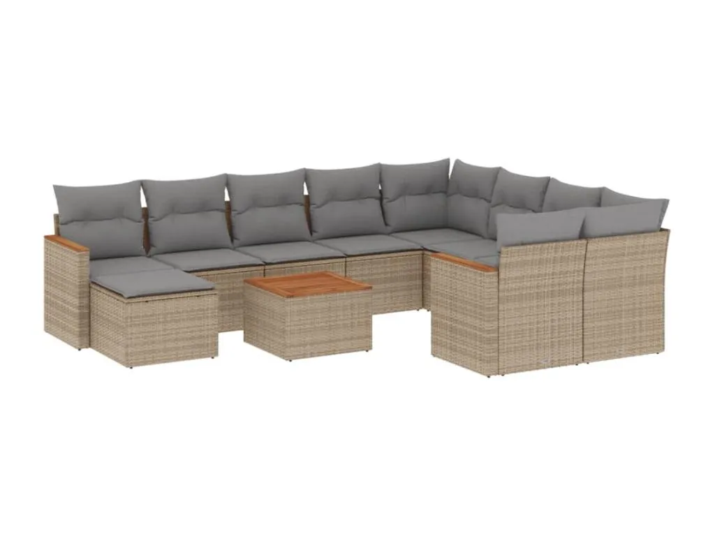 Set de sofás de jardín 11pzas con cojines ratán sintético beige RHVZ19139