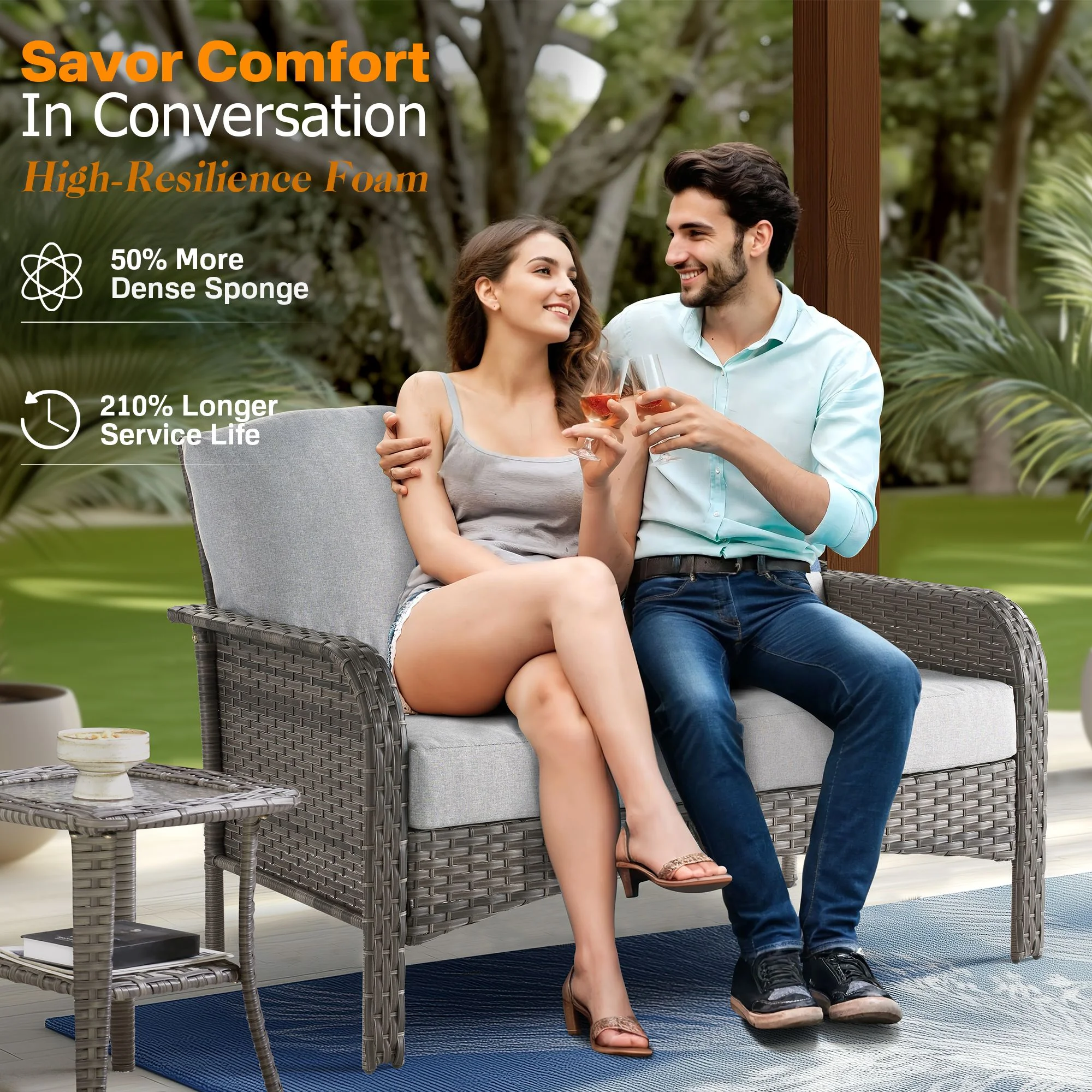 Vcatnet 4 Pieces Outdoor Patio Furniture All-weather Wicker Conversation Set with Coffee Table for Garden,Poolside,Gray - Image 6