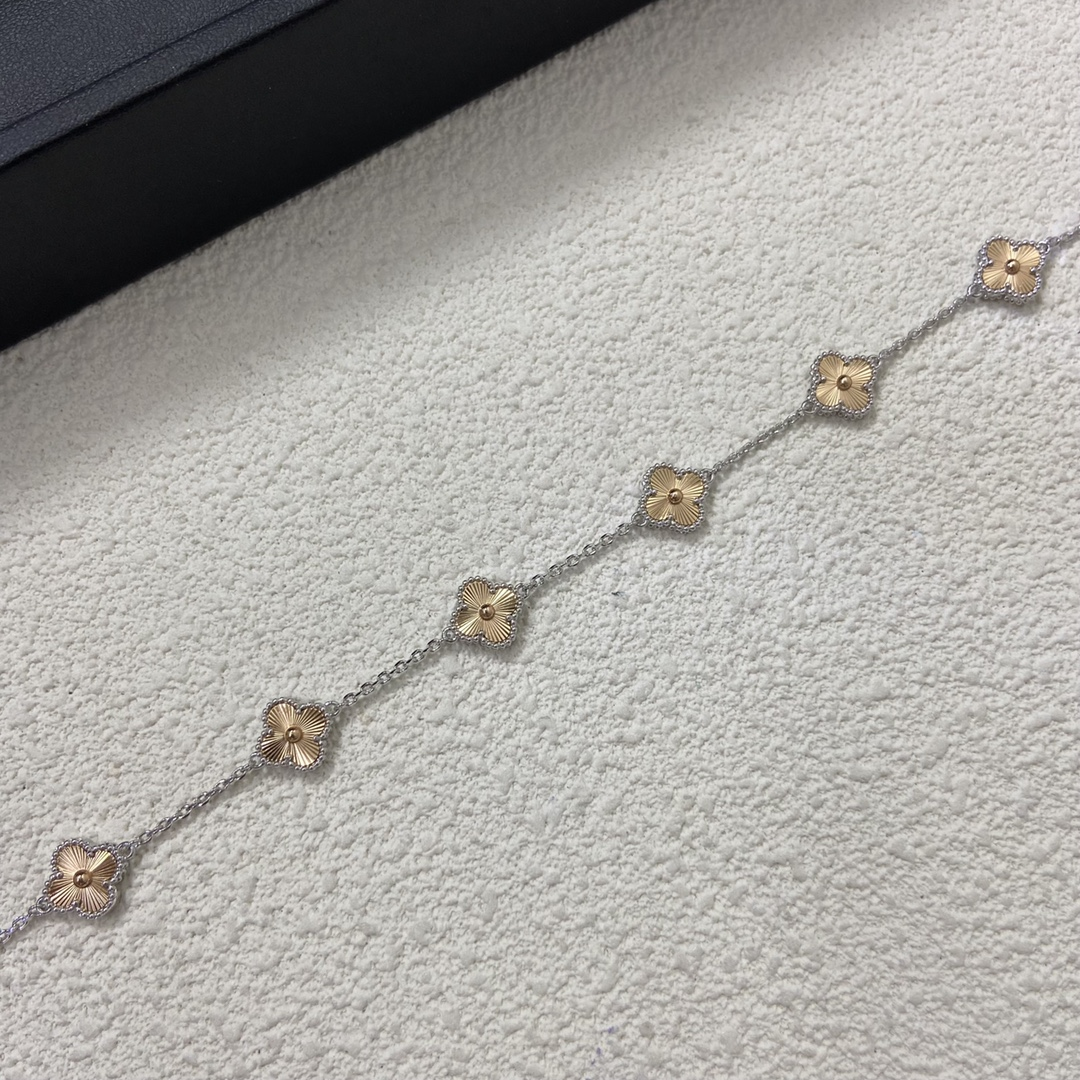 VCA Two-tone Guilloche Sweet Alhambra Bracelet, 6 Motifs - Original Replica Club