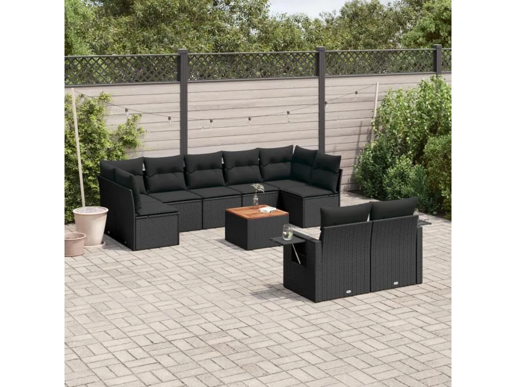 Set de sofás de jardín 10 pzas cojines ratán sintético negro 37080akoa