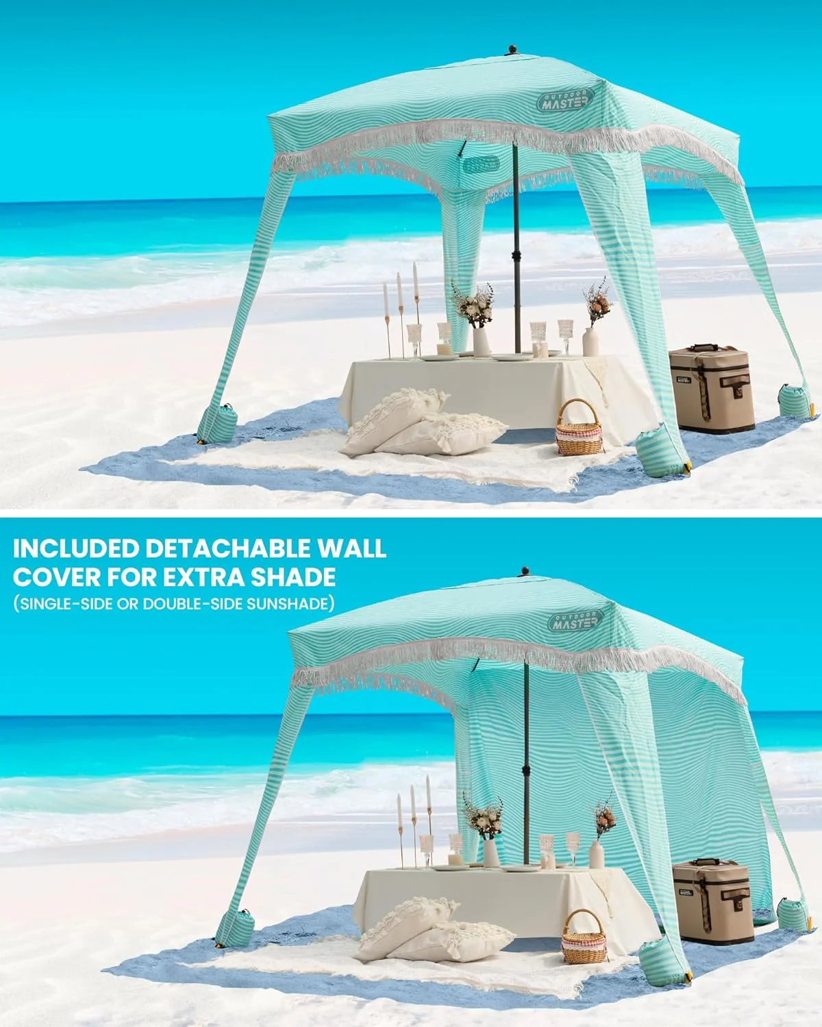 OutdoorMaster Beach Cabana with Fringe, Portable 6' x 6' Beach Canopy, Easy Set Up Beach Shelter, Included Side Wall, UPF 50+ UV Protection Sun Umbrella - for Kids, Family & Friends - Image 20