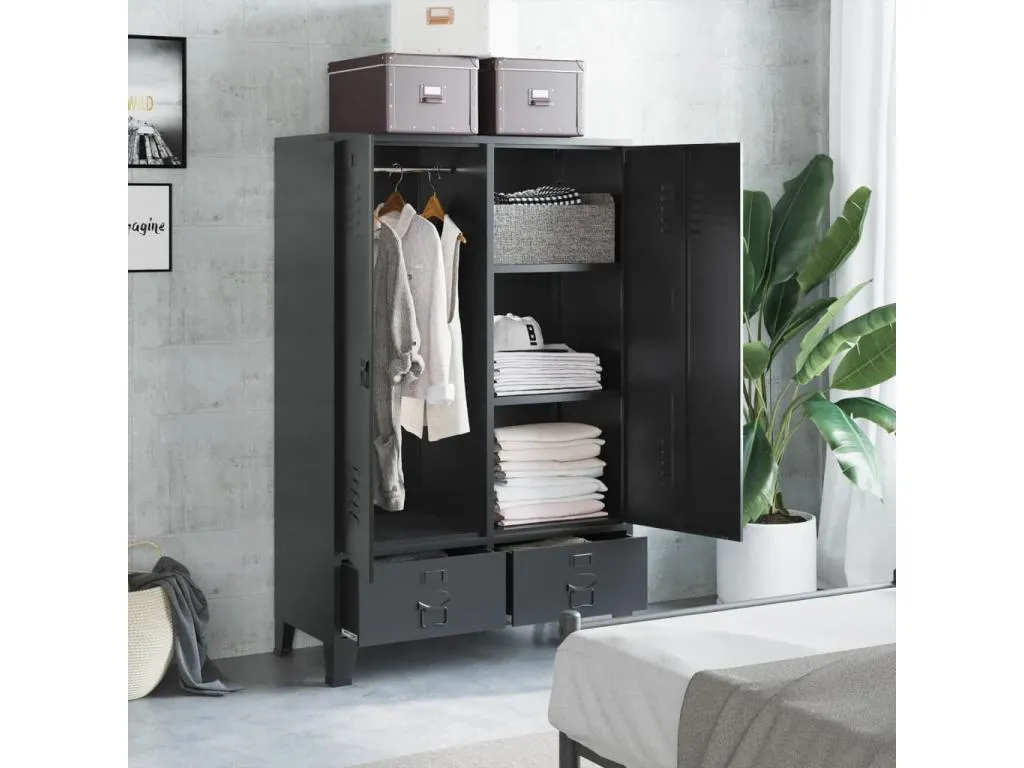 Armario Quietena de acero negro 90x40x140 cm