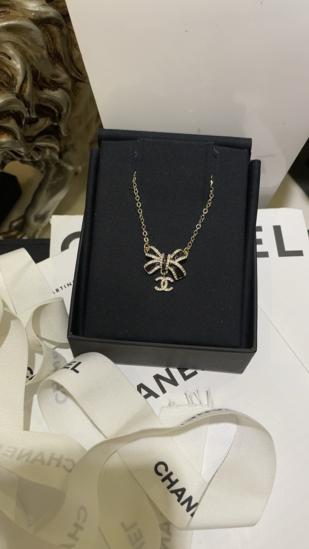 Chanel Black Bow CC Pendant Necklace and Bracelet - Original Replica Club