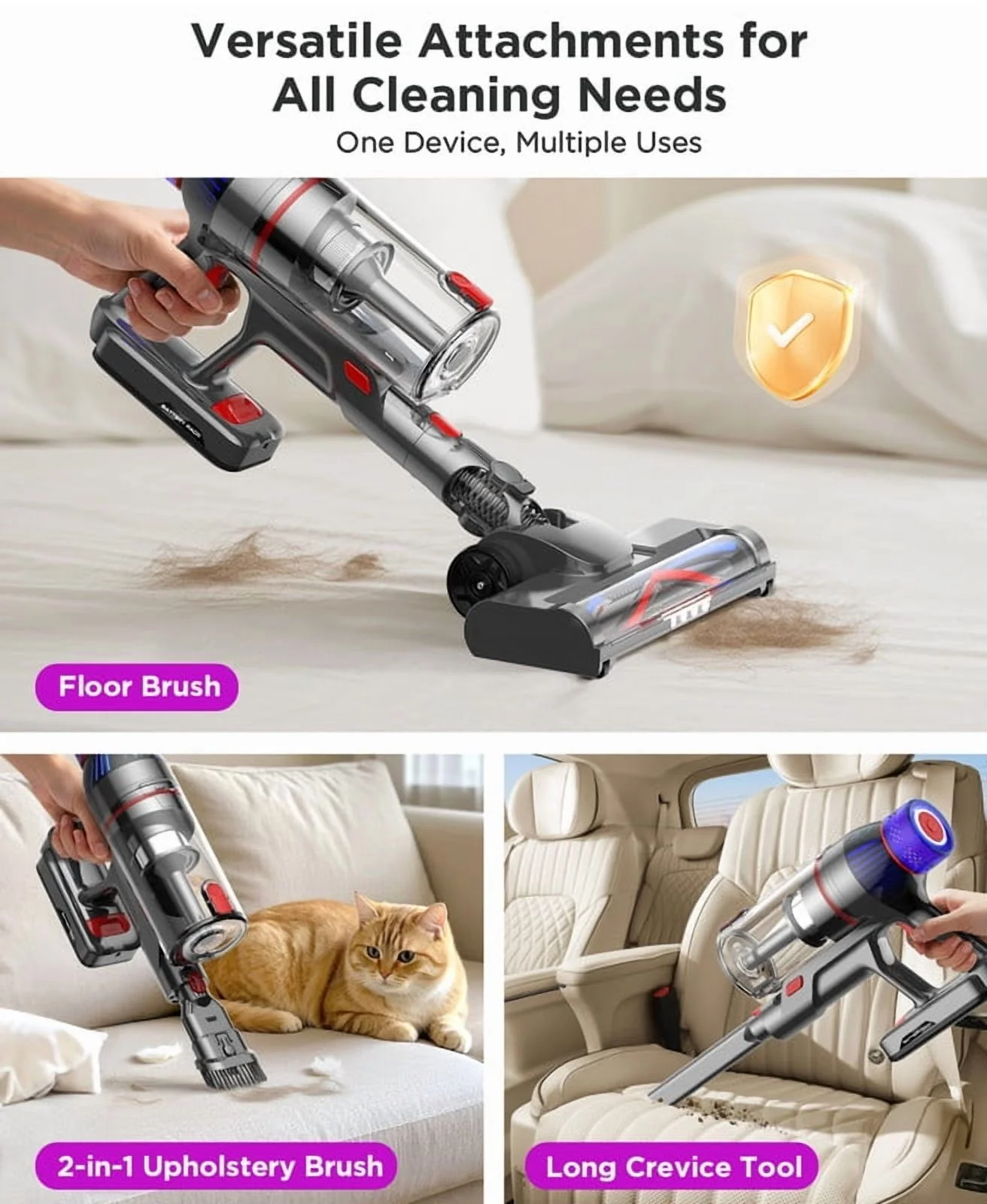 Hosaud Cordless Vacuum Cleaner - 45000pa 550W 55mins 2600mAh Lightweight Stick Vacuum Cleaners for Home Pet Hair Carpet Floor Purple - Image 18