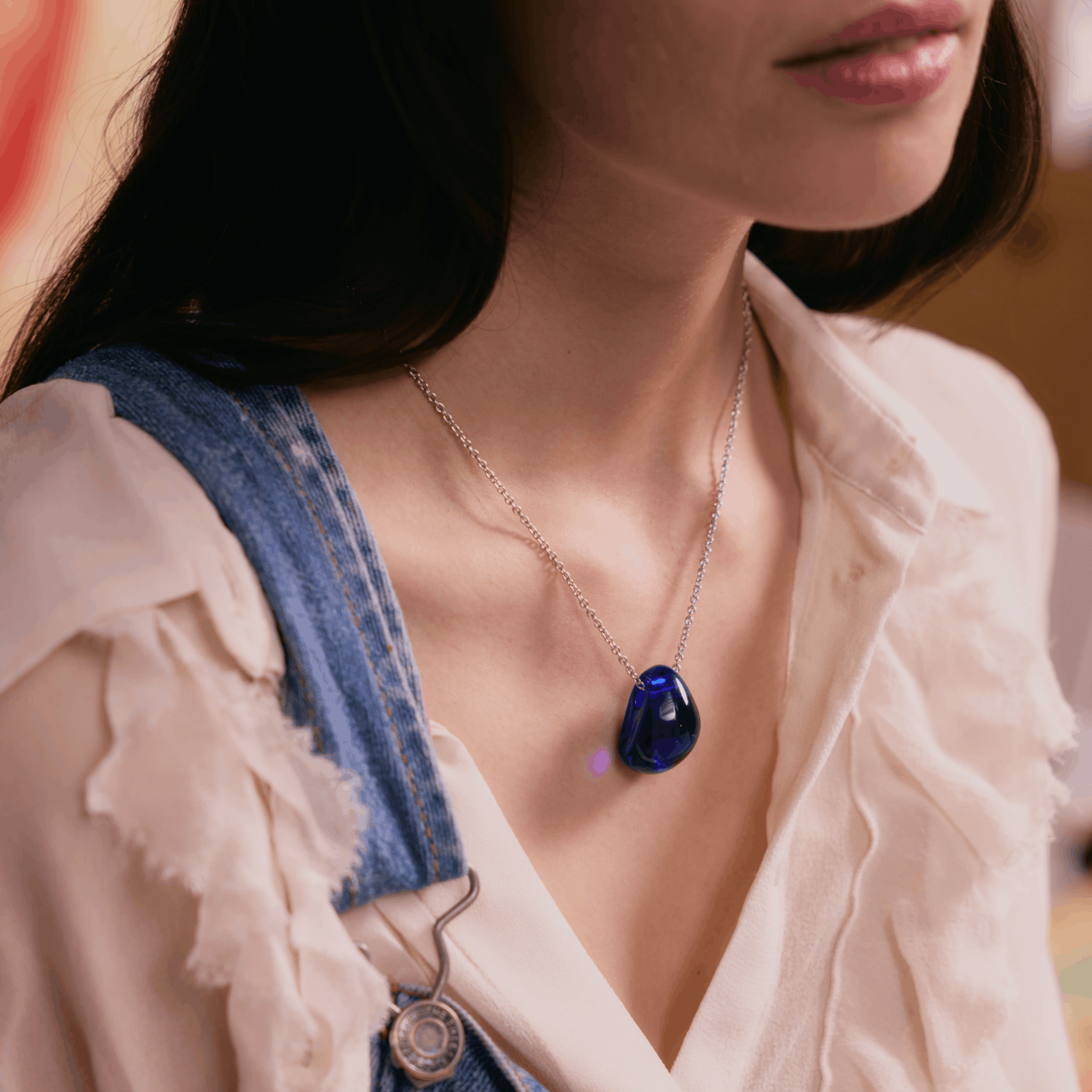 PENDENTIF CABOCHON - CRISTAL BLEU CAP FERRAT, ARGENT