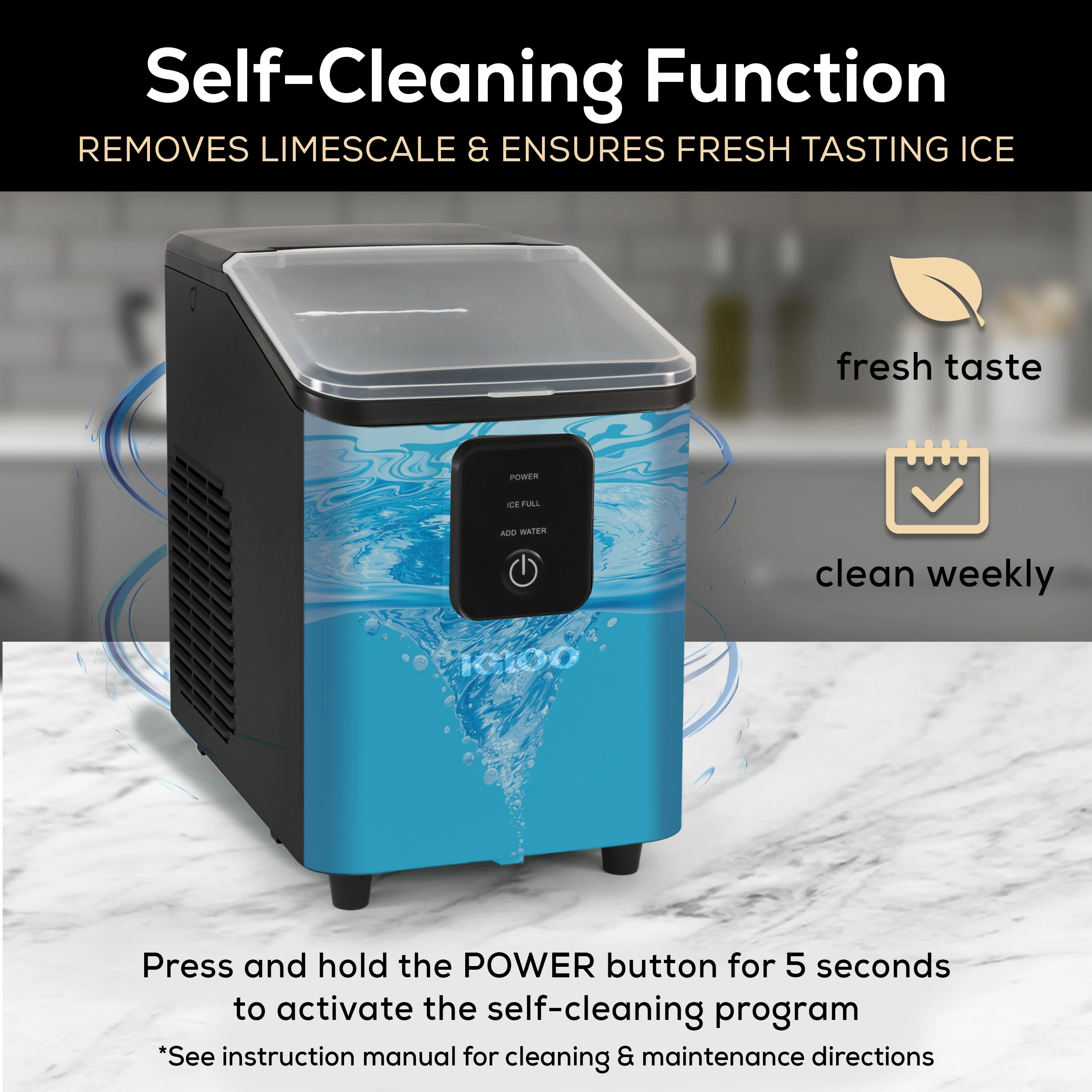 Igloo Self-Cleaning Countertop Ice Maker - Compact and Portable - Creates 26 lbs. Per Day, 8 Pieces Ready Every 7-8 Minutes - Includes Ice Scoop and Basket - Aqua - Image 19