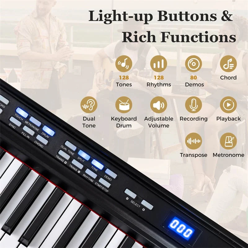Eletriclife 88 Key Electric Piano Keyboard Set with Adjustable Stand & Stool, Lighted Full Size Sensitive Keys for Beginners