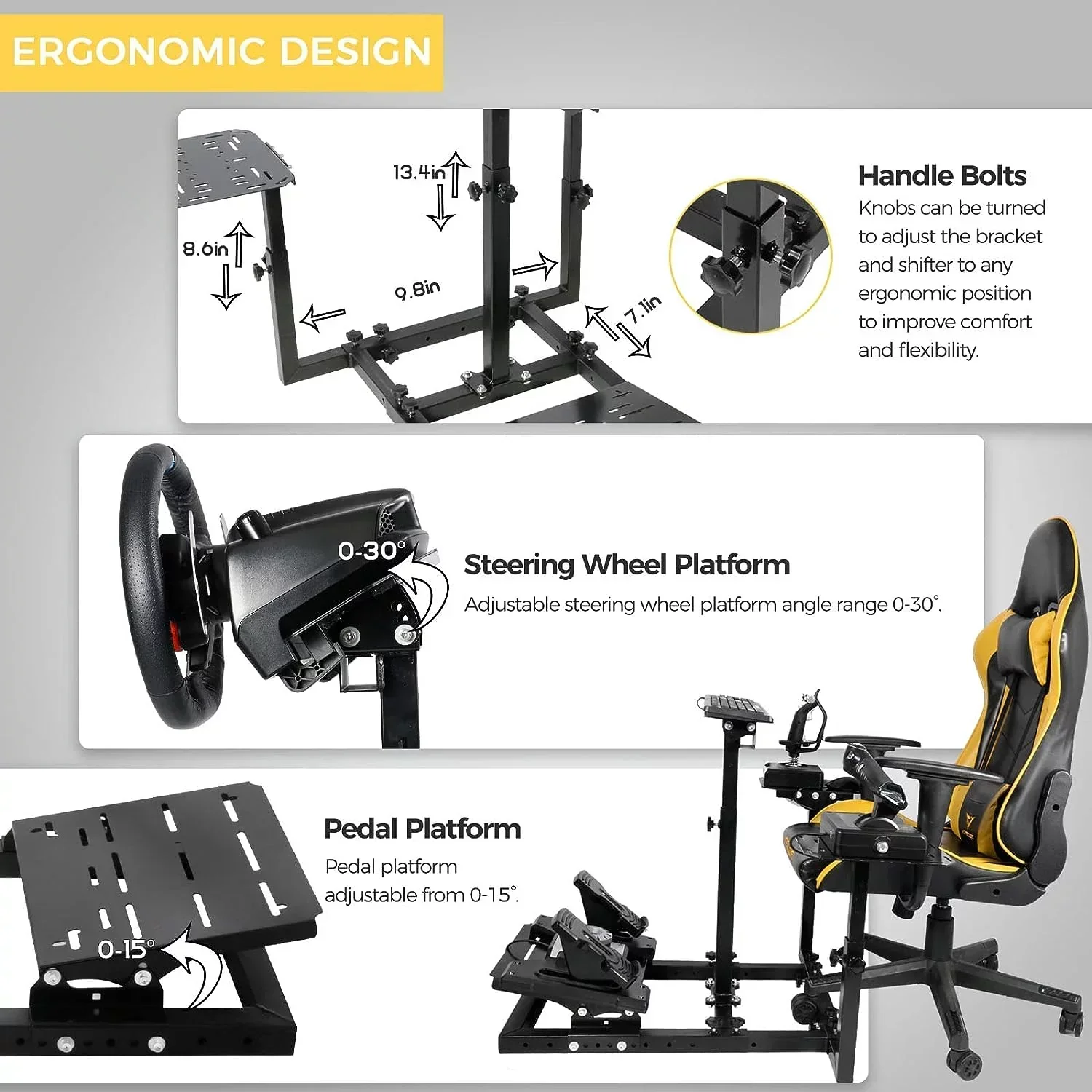 Marada Flight Simulator and Racing Wheel Stand, Adjustable, Carbon Steel - Fits Thrustmaster HOTAS Warthog - Image 2 Marada Flight Simulator and Racing Wheel Stand, Adjustable, Carbon Steel - Fits Thrustmaster HOTAS Warthog - Image 2