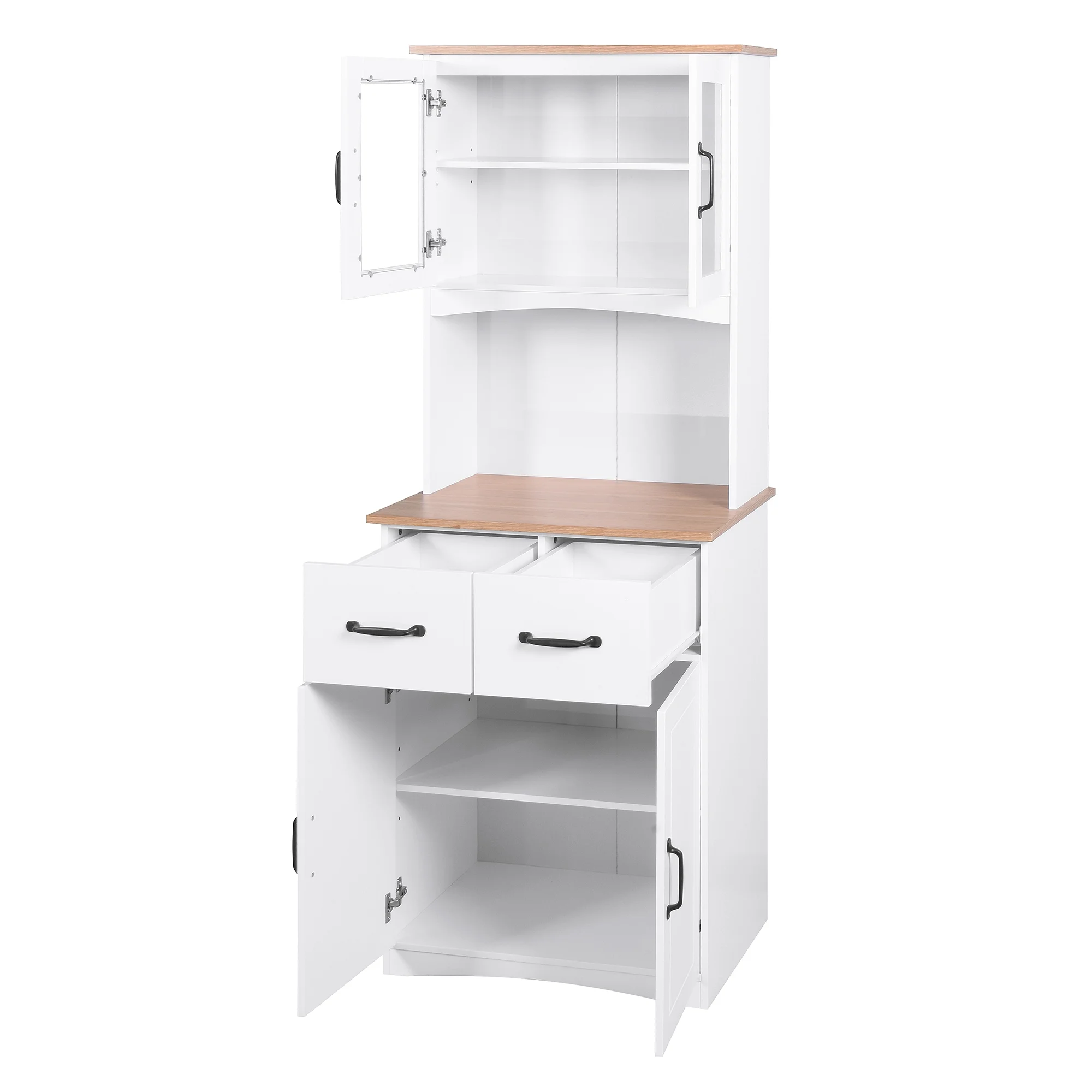 Clearance! Wooden Kitchen Cabinet White Pantry Room Storage Microwave Cabinet with Framed Glass Doors and Drawer - Image 9