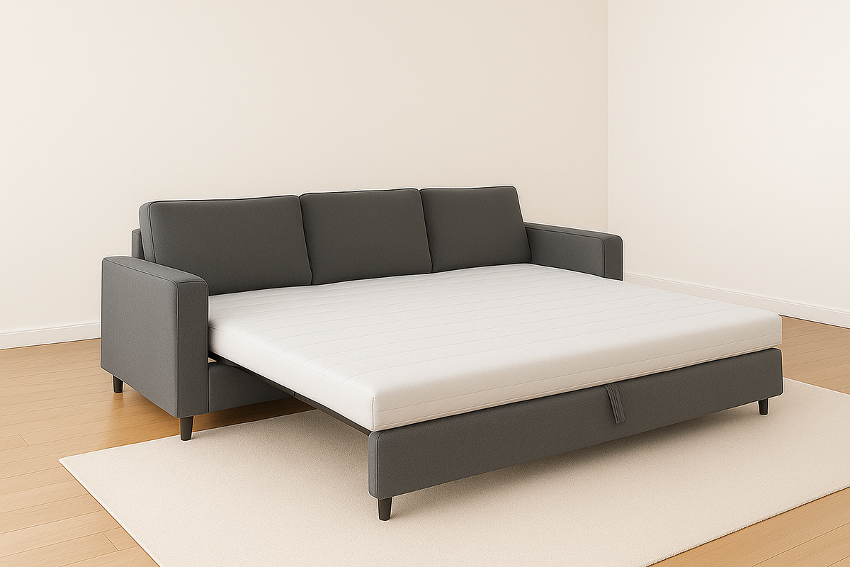 Sofá Cama Convertible Gris Oscuro Diseño Funcional Espacios Reducidos Tapizado Tela