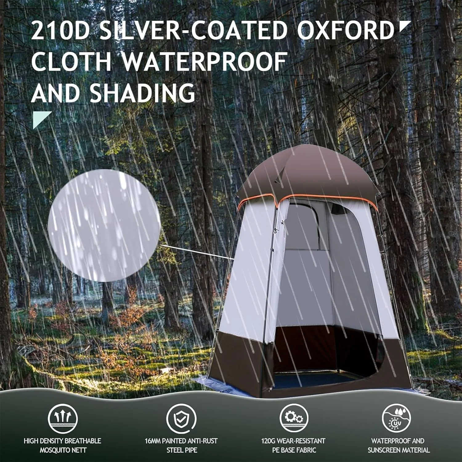 Camping Tent Shower Tent,Outdoor Changing with Built-in Hook, Portable Shelter with Carrying Bag for Camping - Image 11