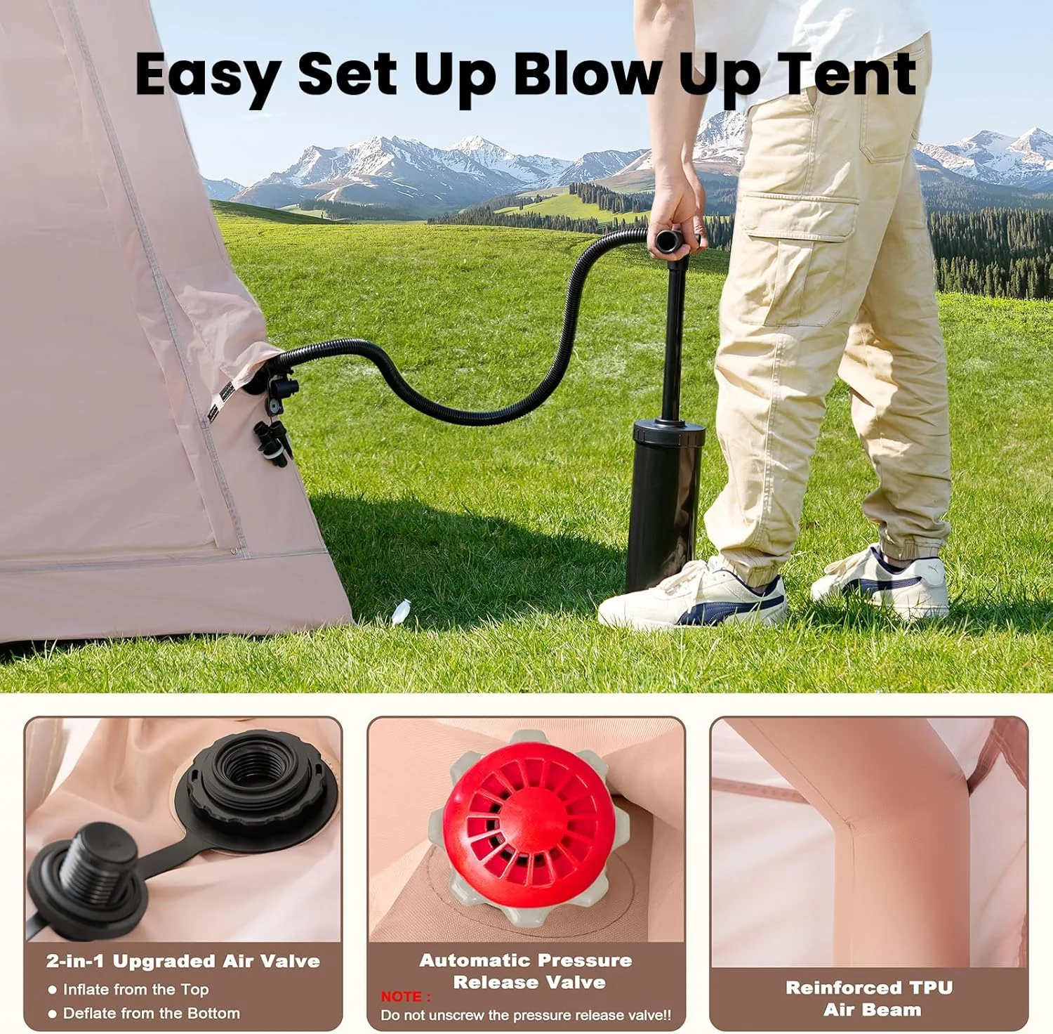 Lilypelle 4-6 Person Blow Up Inflatable Tent with Stove Jack, Hot Tent for Camping with Hand Pump, Waterproof Inflatable Camp Tent with Mesh Windows, Easy Setup Glamping Inflatable House - Image 56