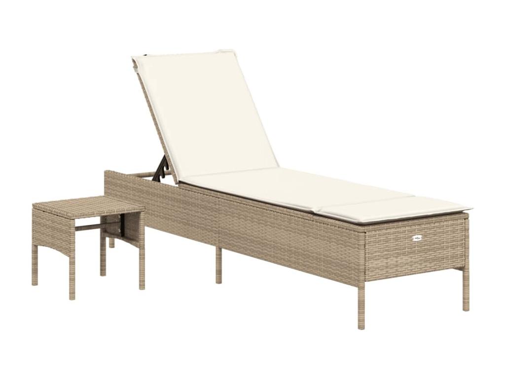 Sillón con mesa y cojín de resina tejida beige
