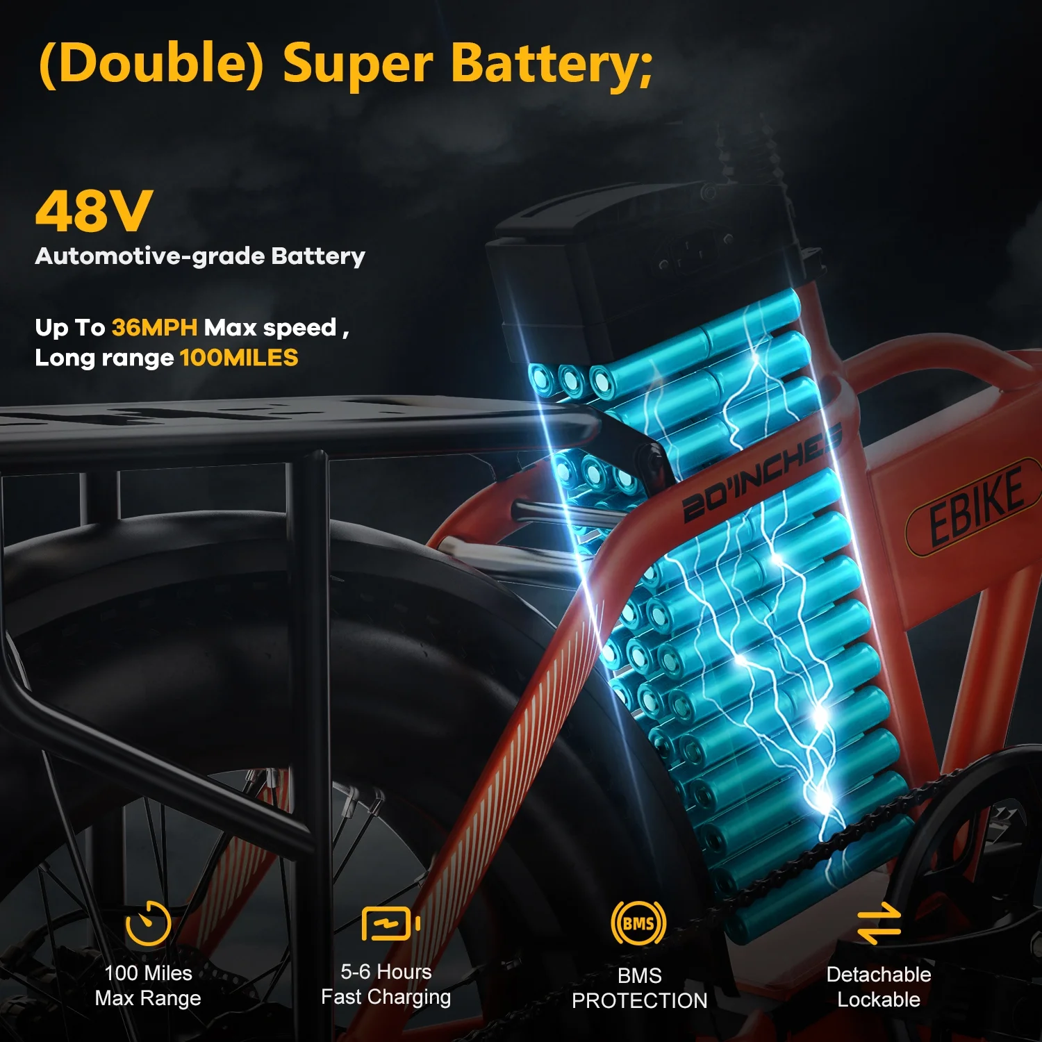 Cybervelo 1000W Folding Electric Bike, 48V 960WH Large Removable Battery E-Bike, 30+MPH, 80 Miles Max Range, 20" Fat Tire Electric Bike for Adults, Adult Electric Bicycles for Commute - Image 4