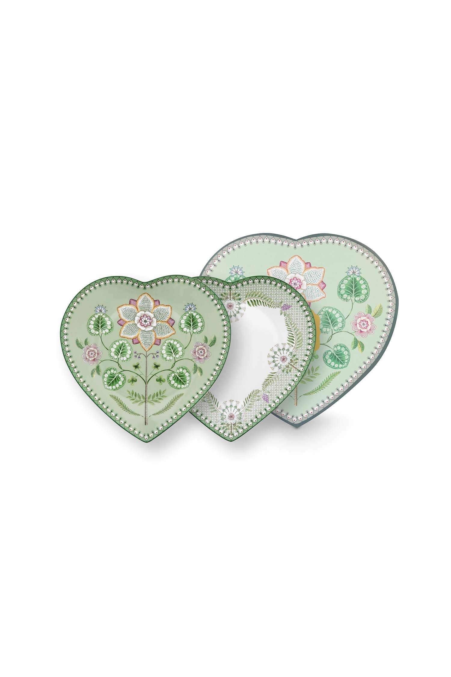 Set/2 Heart Shape Plates Lily&Lotus Light Green 21.5cm