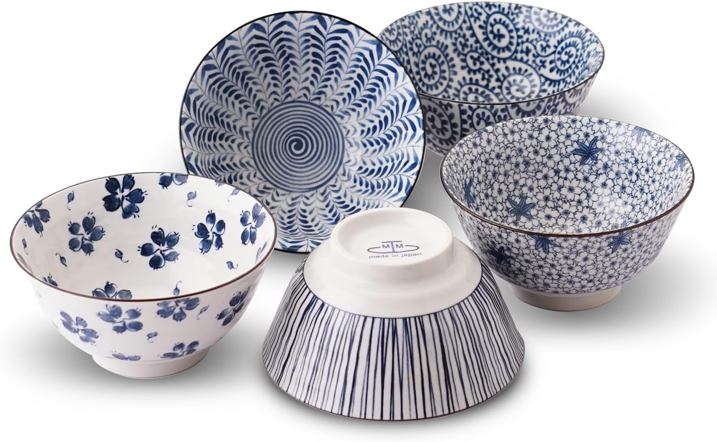 Japanese Mino Ware Chawan 5.0 inches Rice Bowls 5 patterns with Gift Box set, ceramic mino yaki