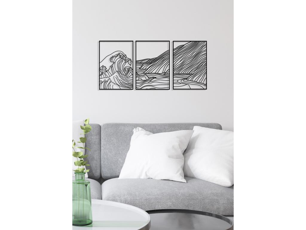Decoración de Metal Ola 1, Negro, 124x0,15x60 cm, Hogarmagic