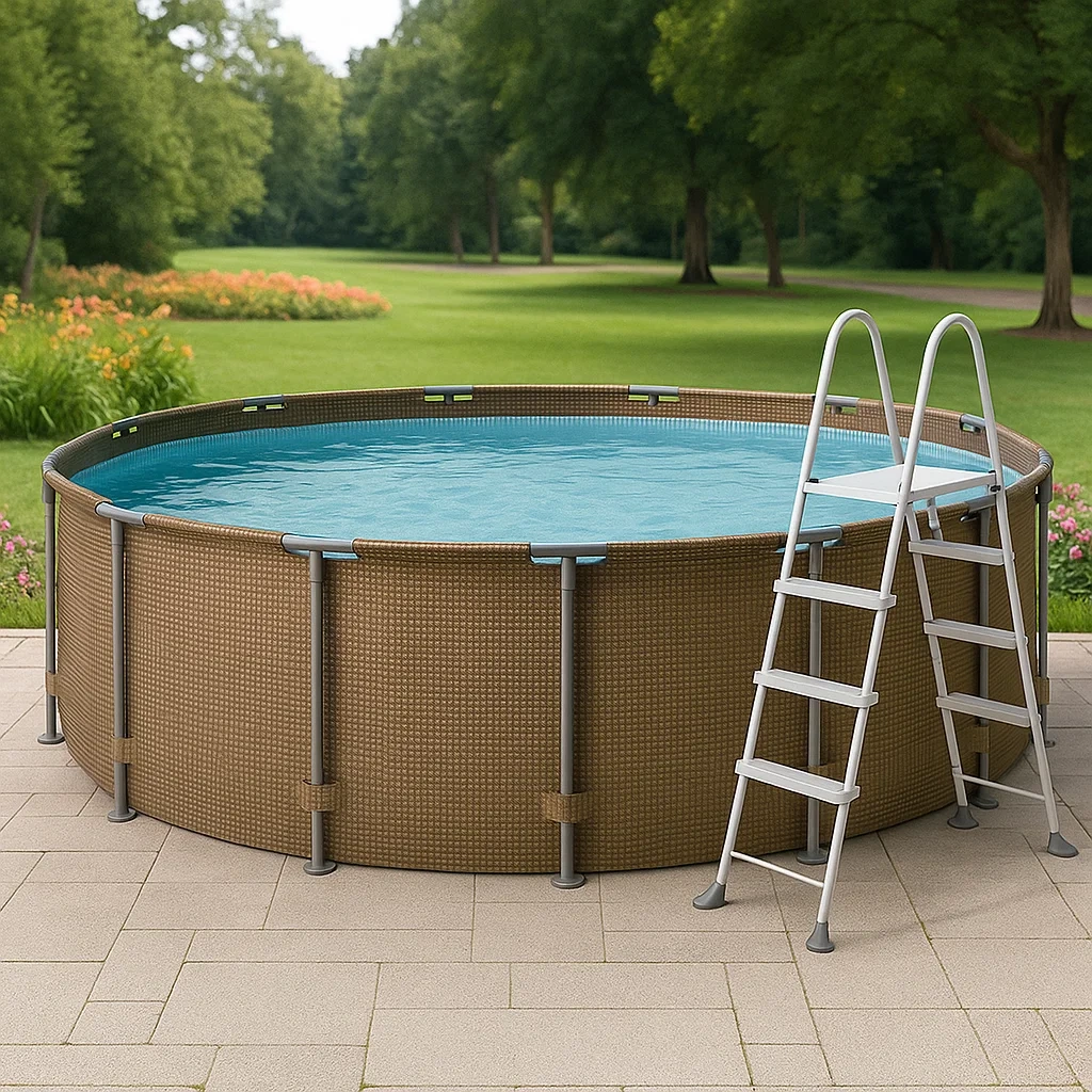 Piscina tubular redonda desmontable 358x98 cm Color marrón con filtro y escalera ufWPEfI278ru