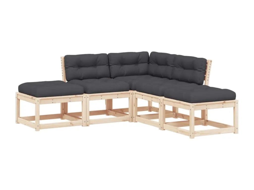 Conjunto de sofás de jardín 5 piezas con cojines madera maciza Biocasahogar OQ6897586