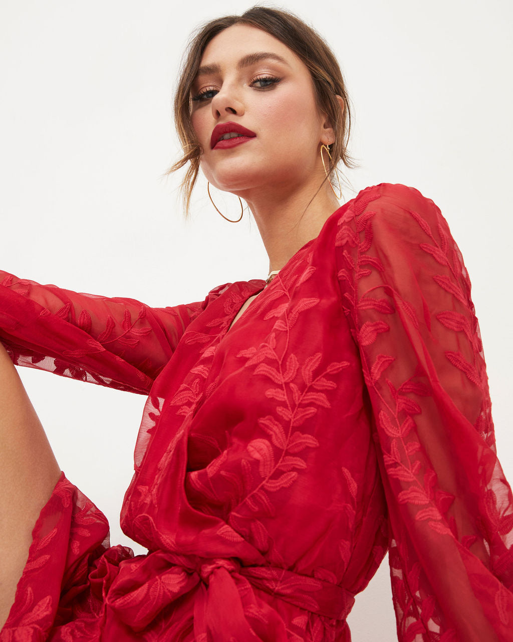 Most Gracious Embroidered Tiered Mini Dress - Red - Se7enfashion