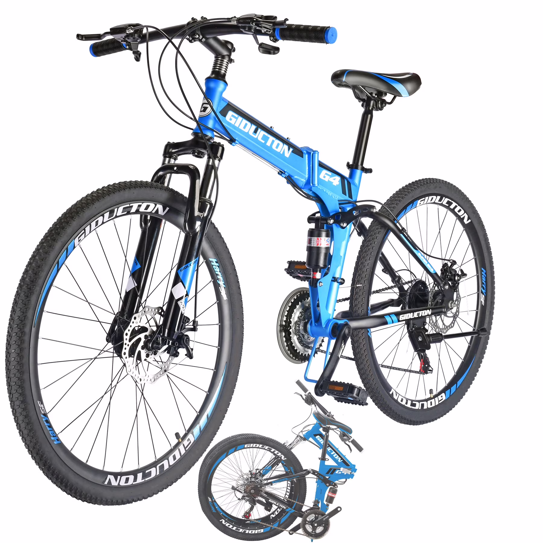 26"full Suspension Folding Mountain Bike 21 Speed 17" Foldable Frame Bicycle Men or Women MTB for Afult Blue(Blue)